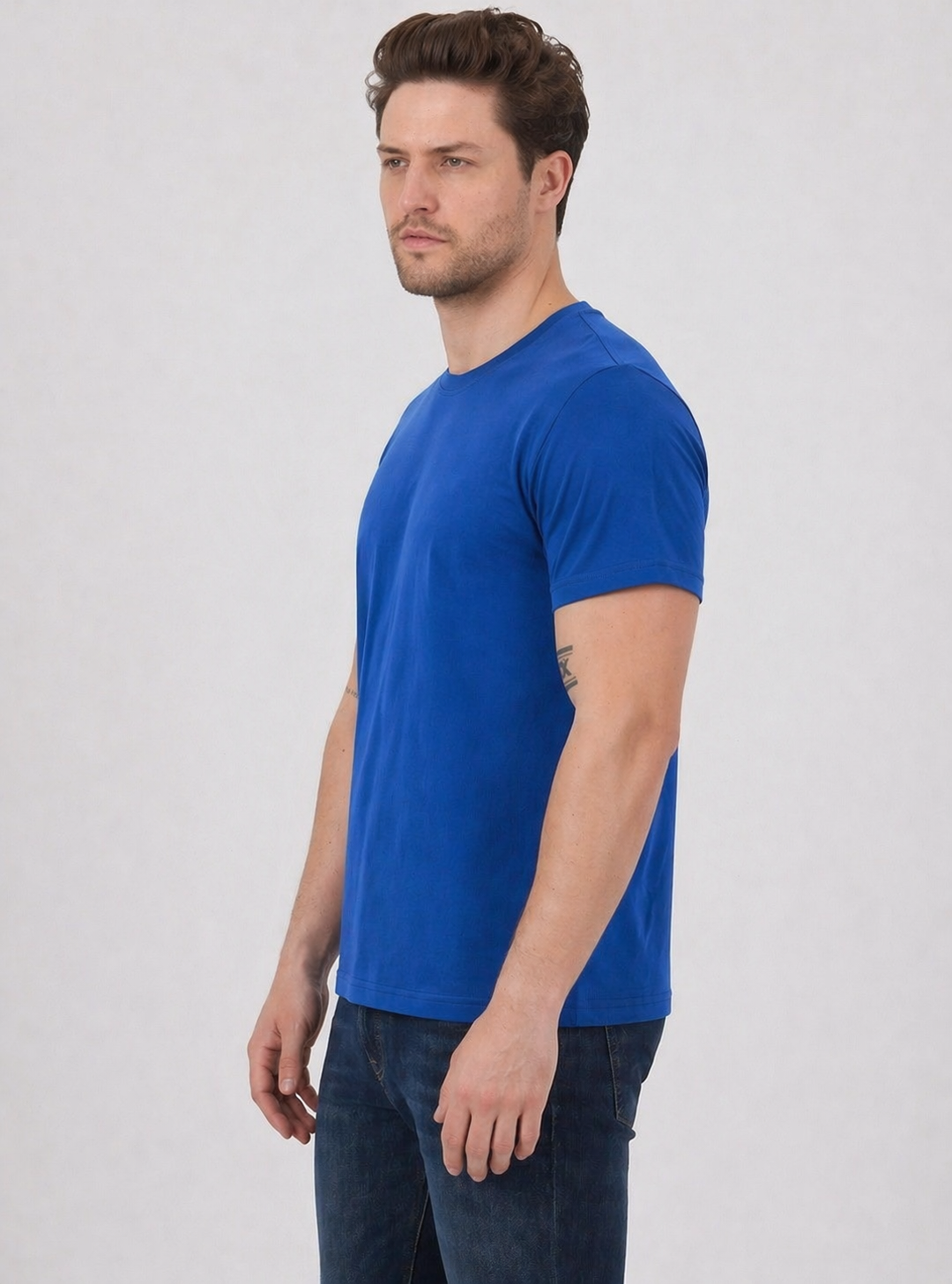 FİHA/7040-ERKEK SIFIR YAKA TSHIRT - MAVİ