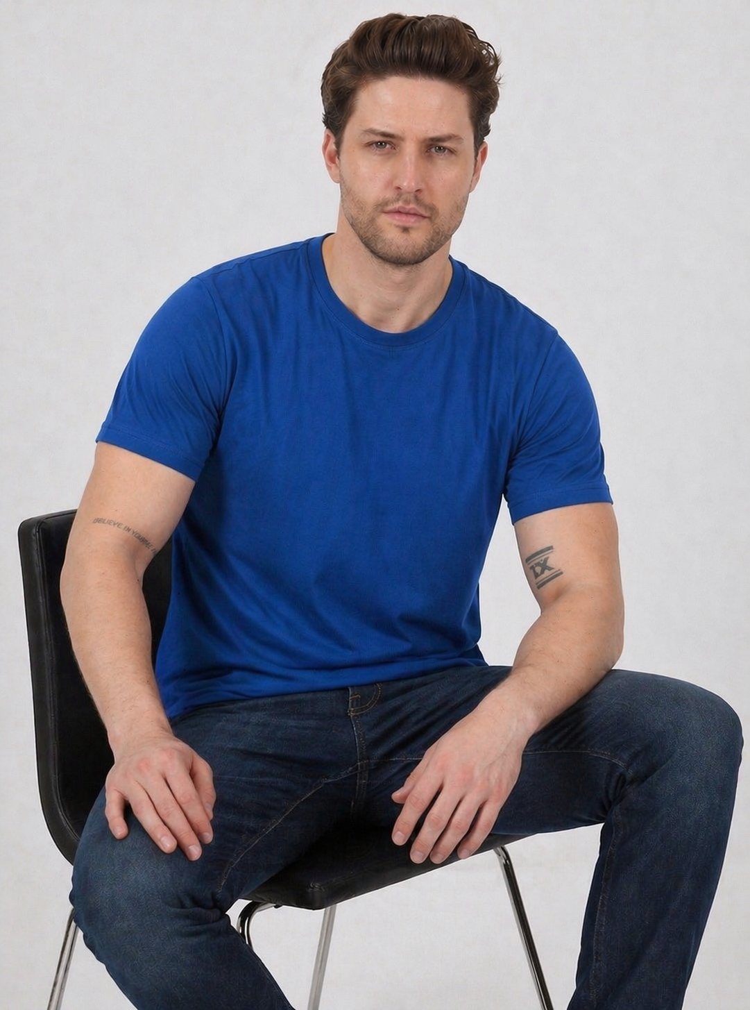 FİHA/7040-ERKEK SIFIR YAKA TSHIRT - MAVİ