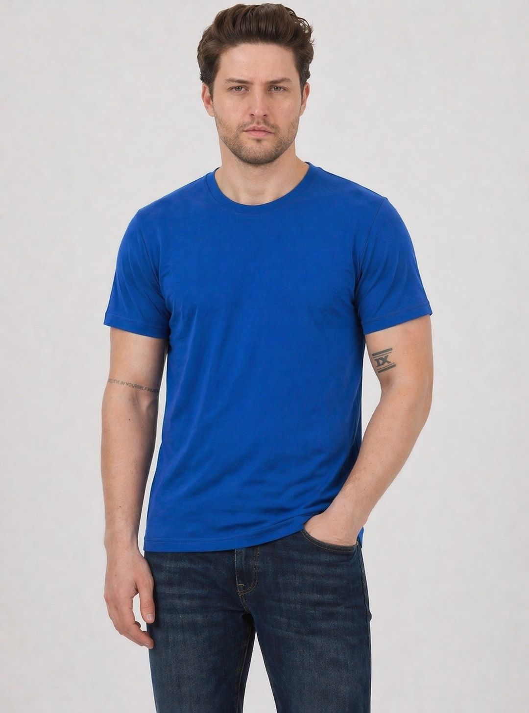 FİHA/7040-ERKEK SIFIR YAKA TSHIRT - MAVİ