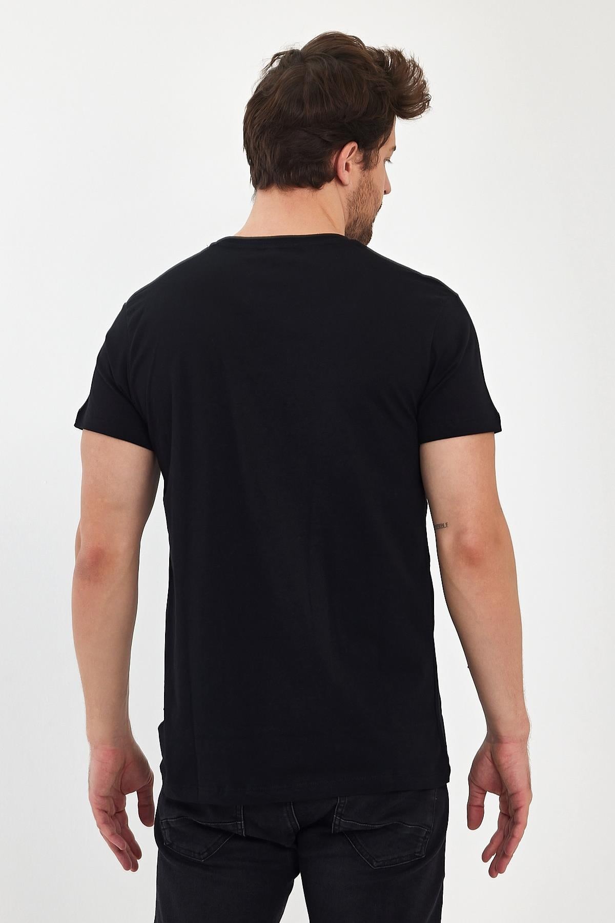 FİHA/7040-ERKEK SIFIR YAKA TSHIRT - SİYAH