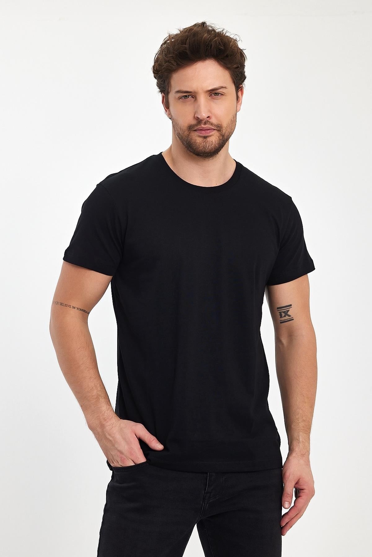 FİHA/7040-ERKEK SIFIR YAKA TSHIRT - SİYAH