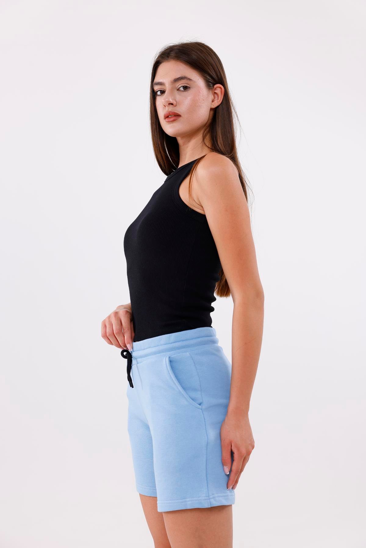 FİHA/7539-KADIN 3 İPLİK ŞORT - MAVİ