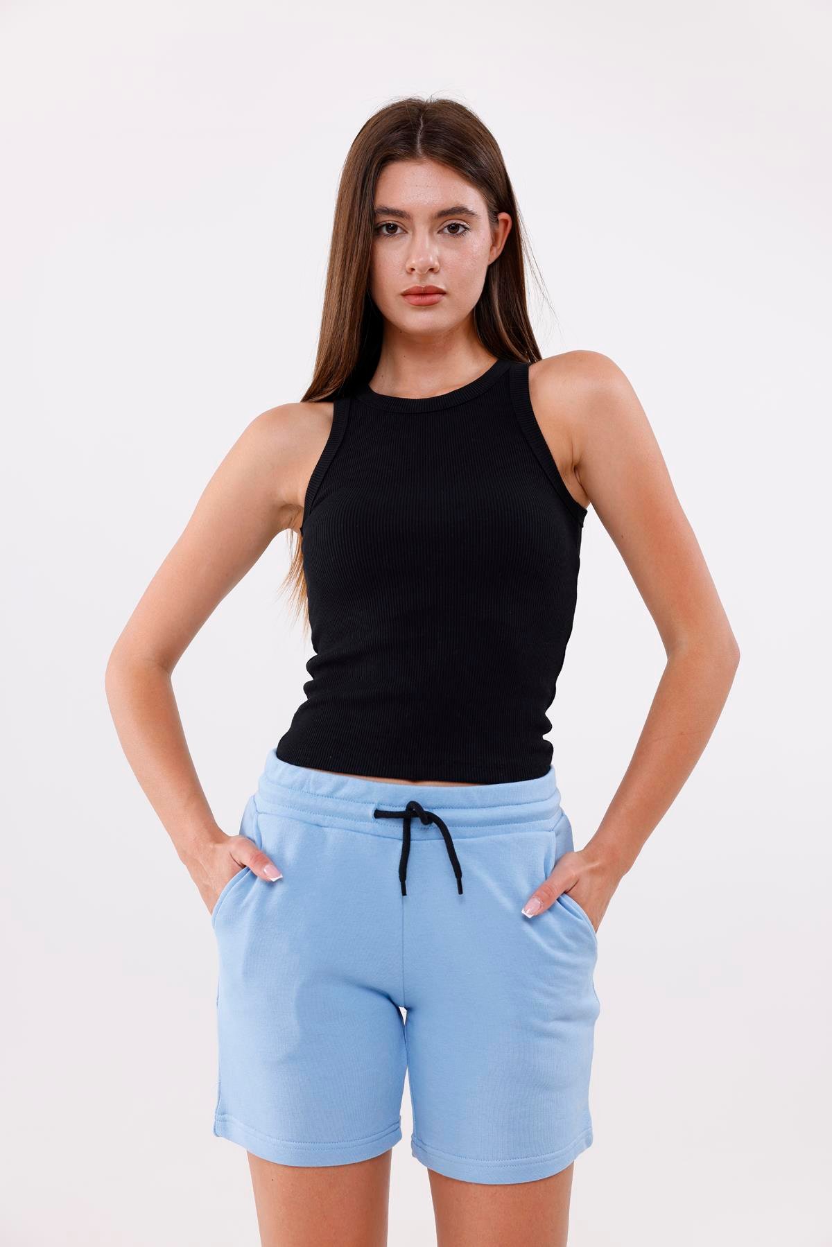 FİHA/7539-KADIN 3 İPLİK ŞORT - MAVİ