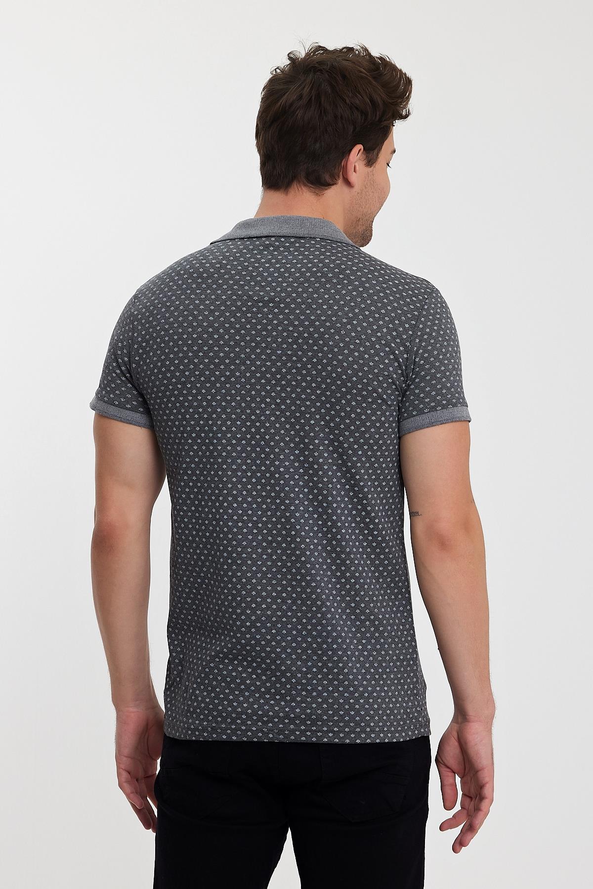 FİHA/8509-ERKEK DESENLİ  POLA YAKA T-SHIRT - FÜME