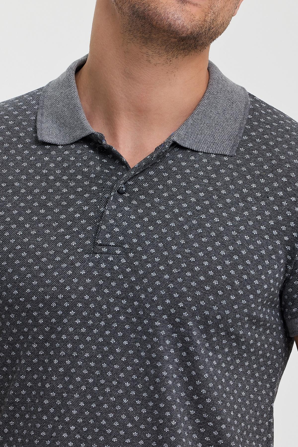 FİHA/8509-ERKEK DESENLİ  POLA YAKA T-SHIRT - FÜME