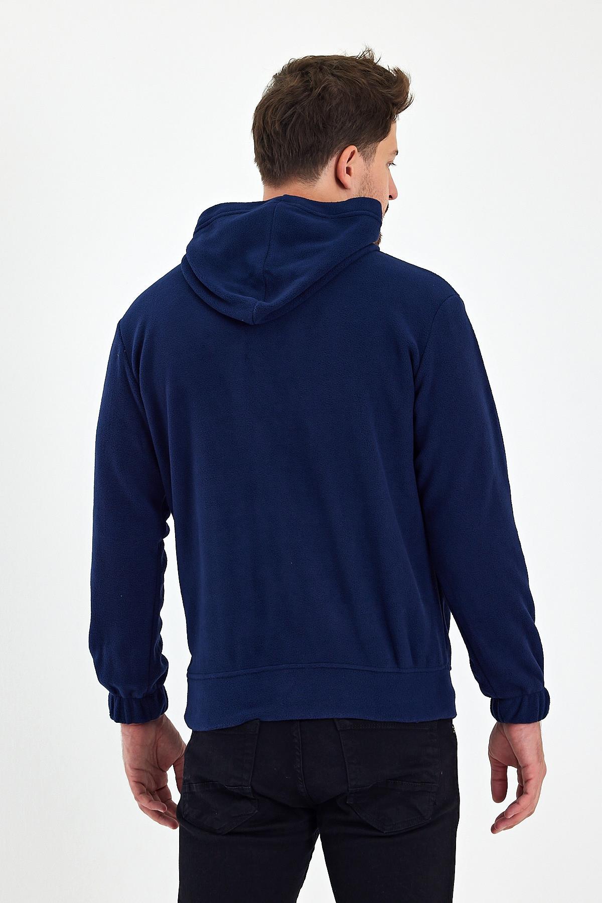 FİHA/8811-ERKEK POLAR KAPŞONLU KANGURU CEPLİ SWEAT - LACİVERT