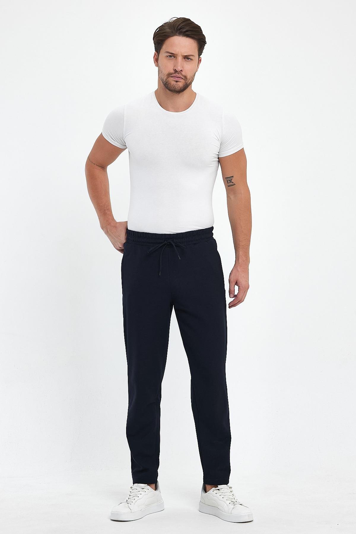 FİHA/8813-ERKEK ŞARDONLU POLYESTER PİKE CEP FERM.EŞOFMAN ALTI - LACİVERT