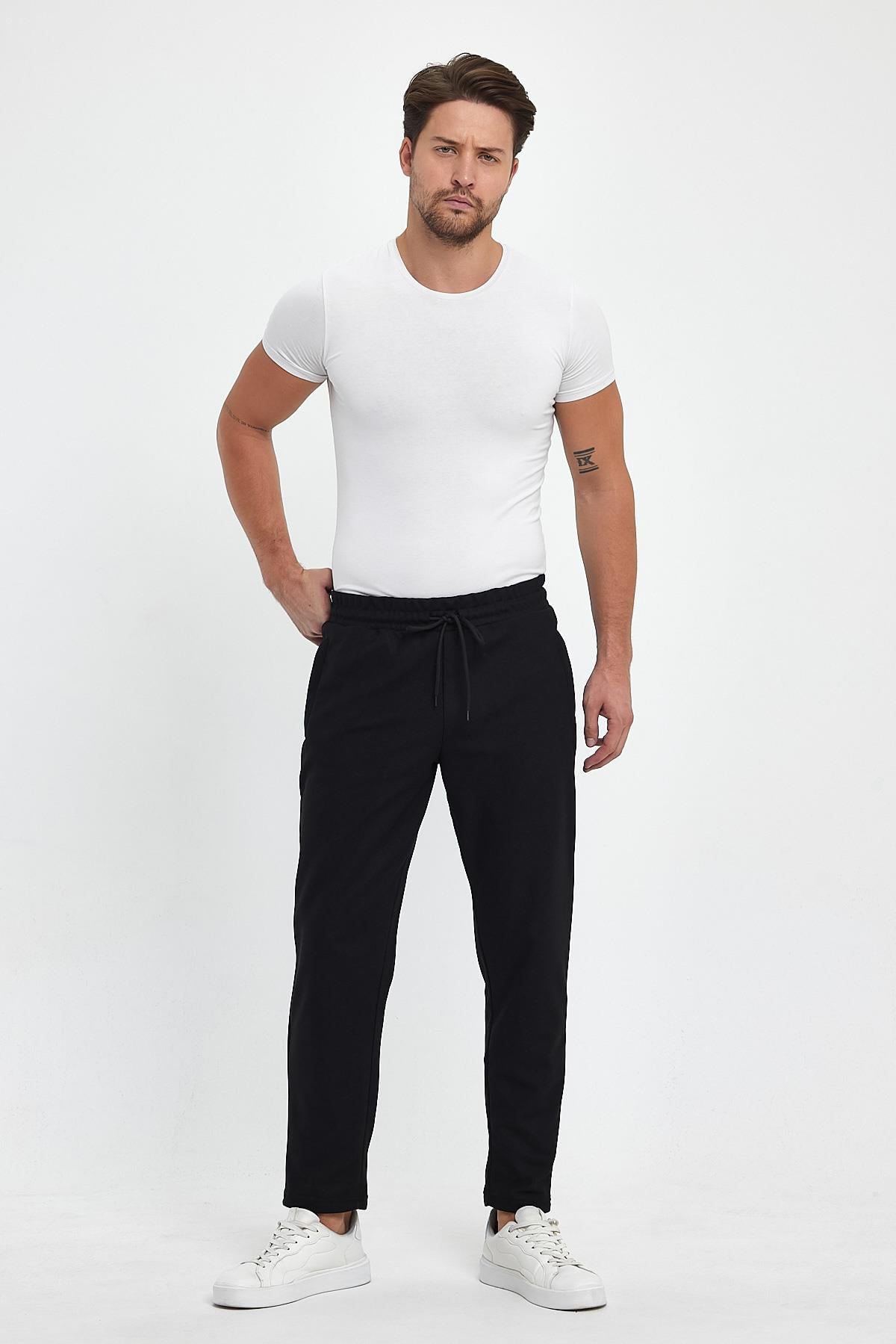 FİHA/8813-ERKEK ŞARDONLU POLYESTER PİKE CEP FERM.EŞOFMAN ALTI - SİYAH