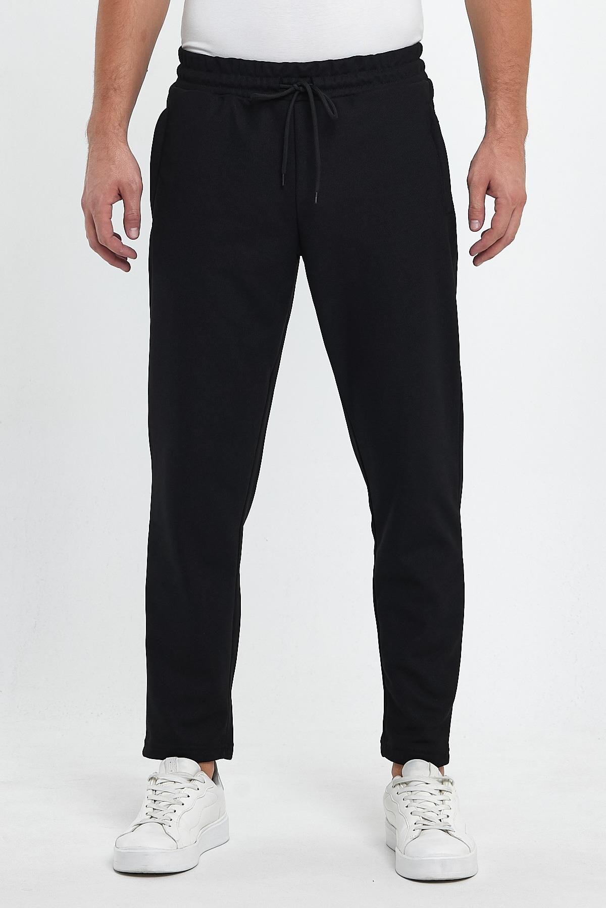 FİHA/8813-ERKEK ŞARDONLU POLYESTER PİKE CEP FERM.EŞOFMAN ALTI - SİYAH