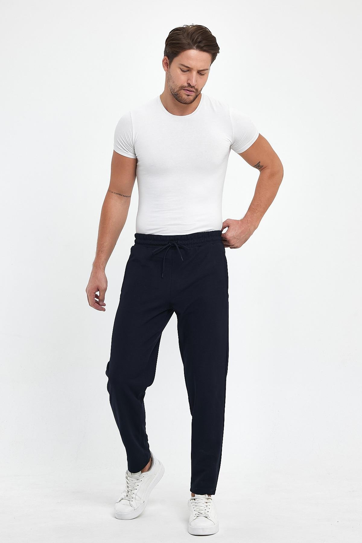 FİHA/8813-ERKEK ŞARDONLU POLYESTER PİKE CEP FERM.EŞOFMAN ALTI - LACİVERT