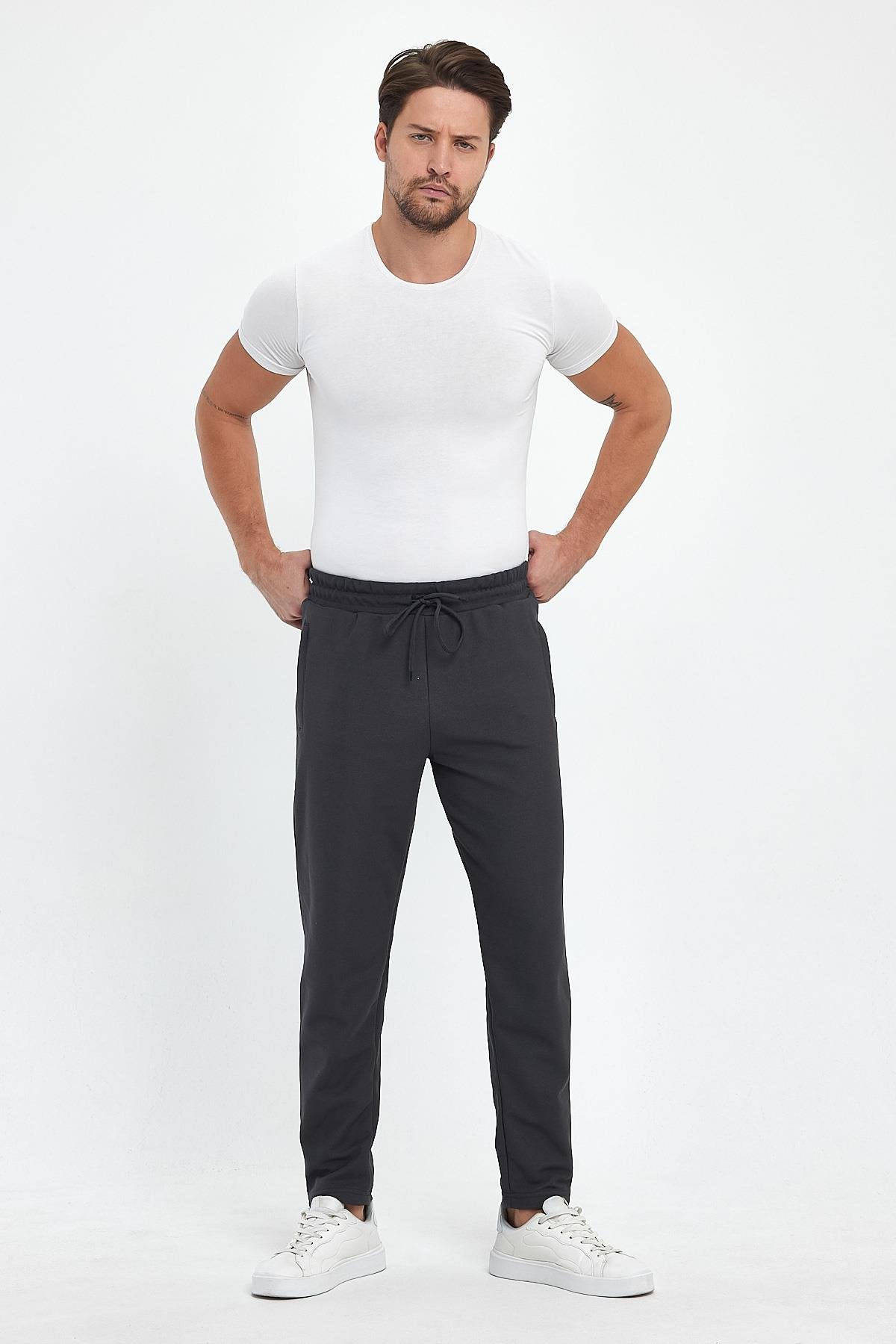 FİHA/8813-ERKEK ŞARDONLU POLYESTER PİKE CEP FERM.EŞOFMAN ALTI - FÜME