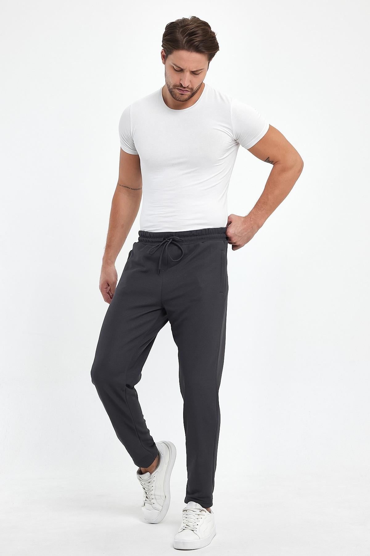 FİHA/8813-ERKEK ŞARDONLU POLYESTER PİKE CEP FERM.EŞOFMAN ALTI - FÜME