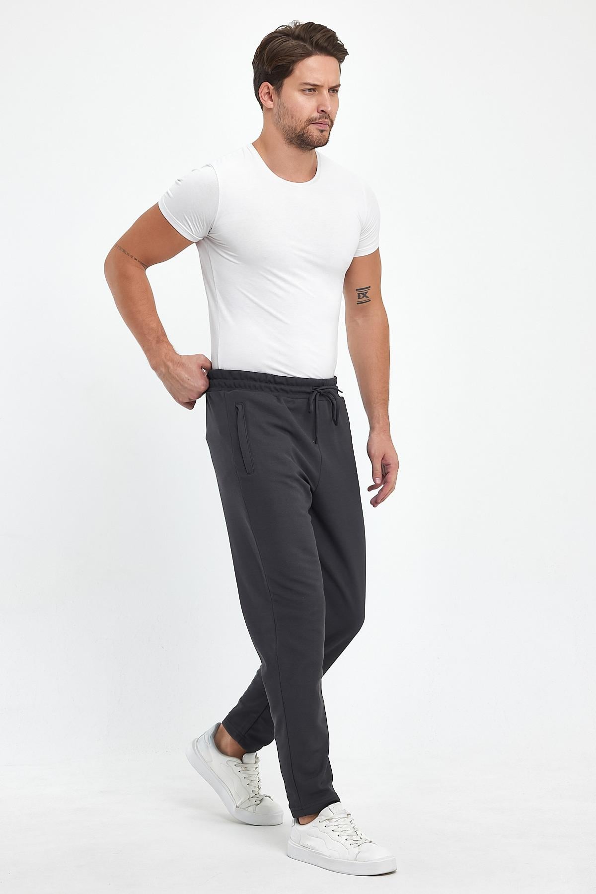 FİHA/8813-ERKEK ŞARDONLU POLYESTER PİKE CEP FERM.EŞOFMAN ALTI - FÜME