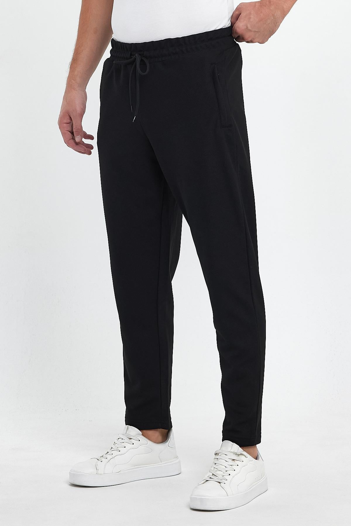 FİHA/8813-ERKEK ŞARDONLU POLYESTER PİKE CEP FERM.EŞOFMAN ALTI - SİYAH