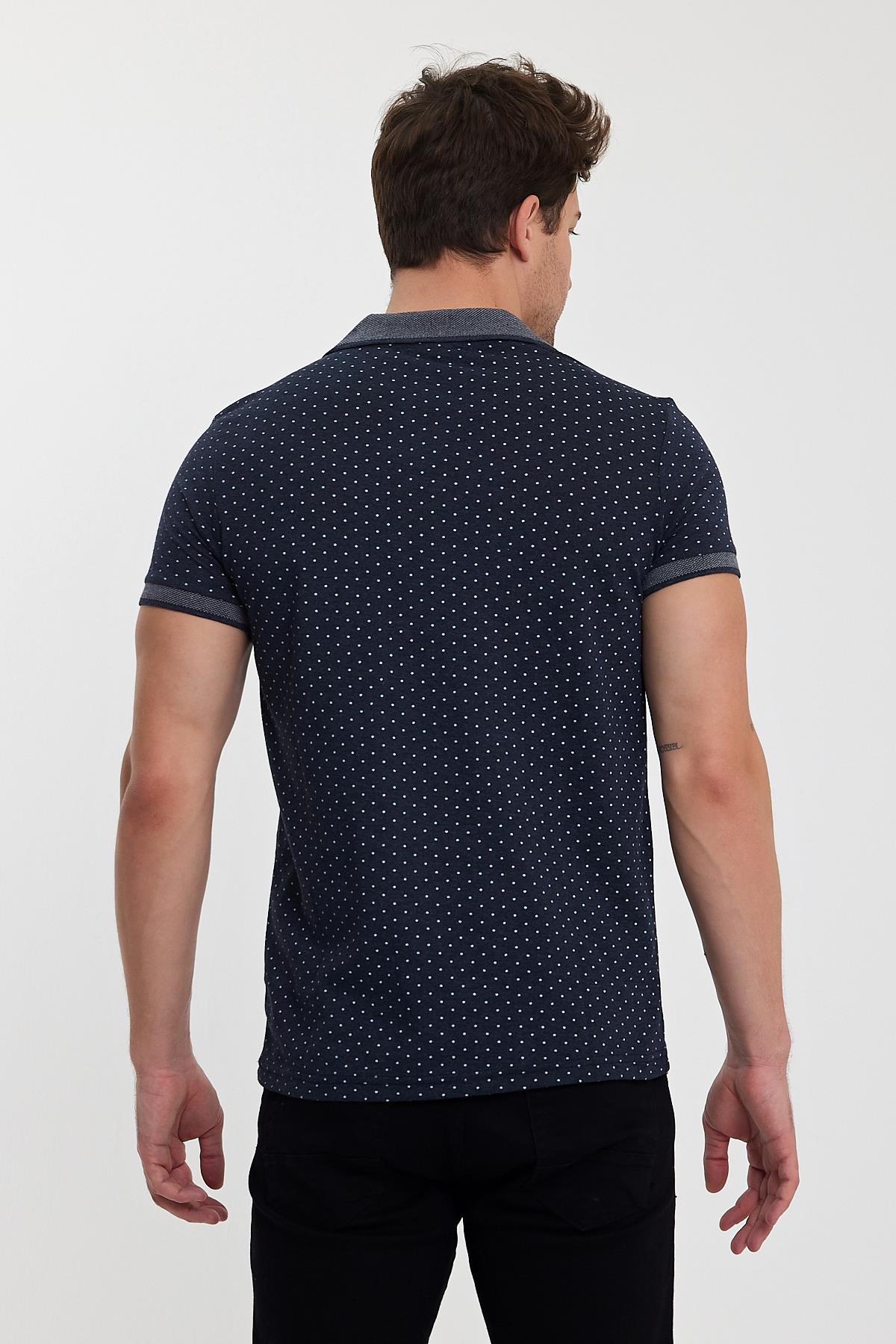 FİHA/8889-ERKEK DESENLİ POLO YAKA T-SHIRT - İNDİGO