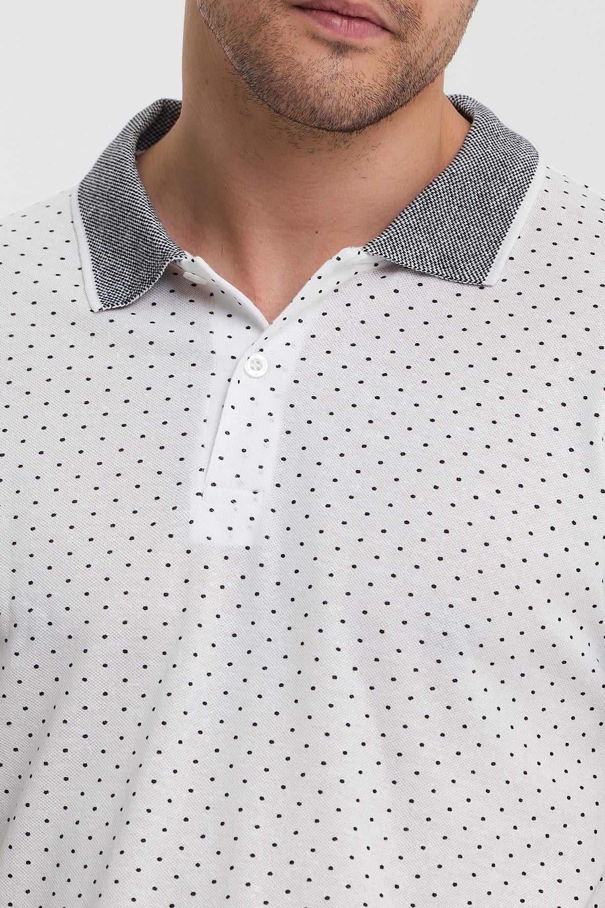 FİHA/8889-ERKEK DESENLİ POLO YAKA T-SHIRT - BEYAZ