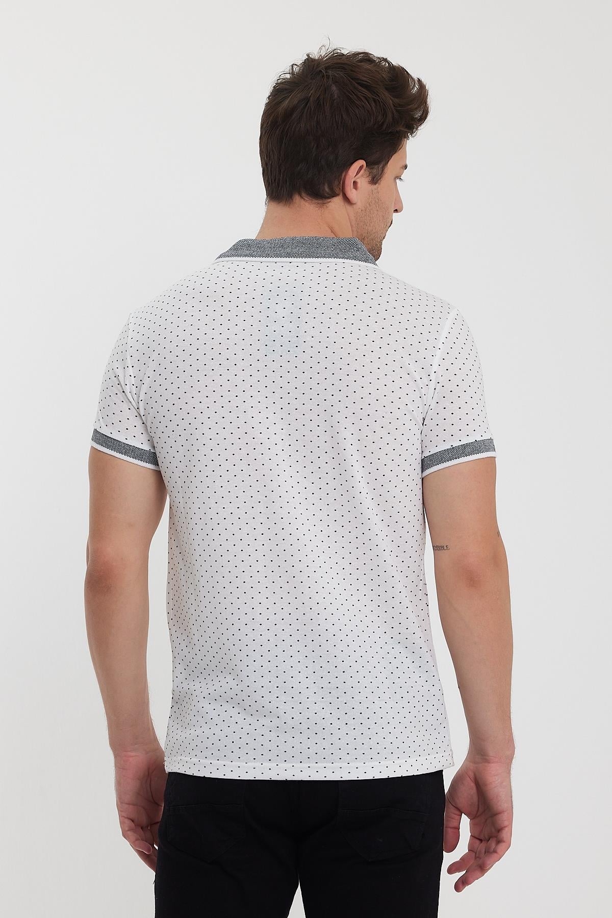 FİHA/8889-ERKEK DESENLİ POLO YAKA T-SHIRT - BEYAZ