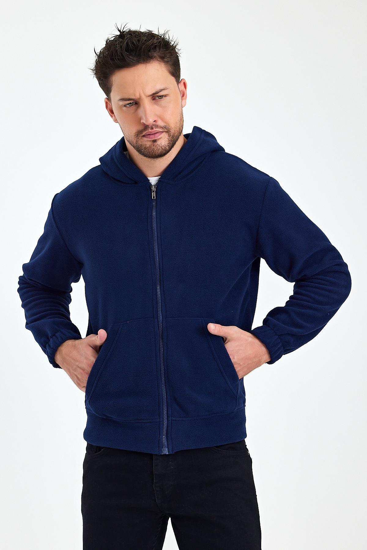 FİHA/8967-ERKEK POLAR FERMUARLI KOLU LASTIKLI SWEAT - LACİVERT