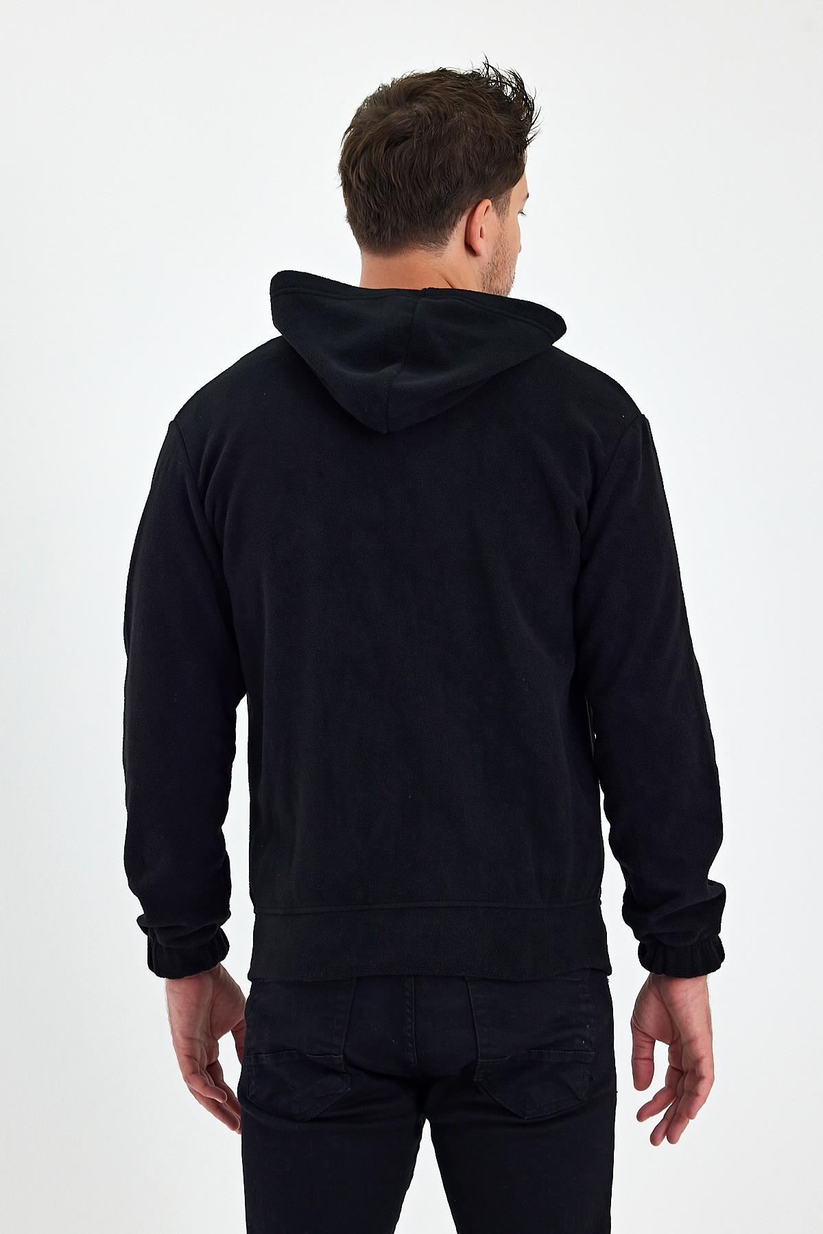 FİHA/8967-ERKEK POLAR FERMUARLI KOLU LASTIKLI SWEAT - SİYAH