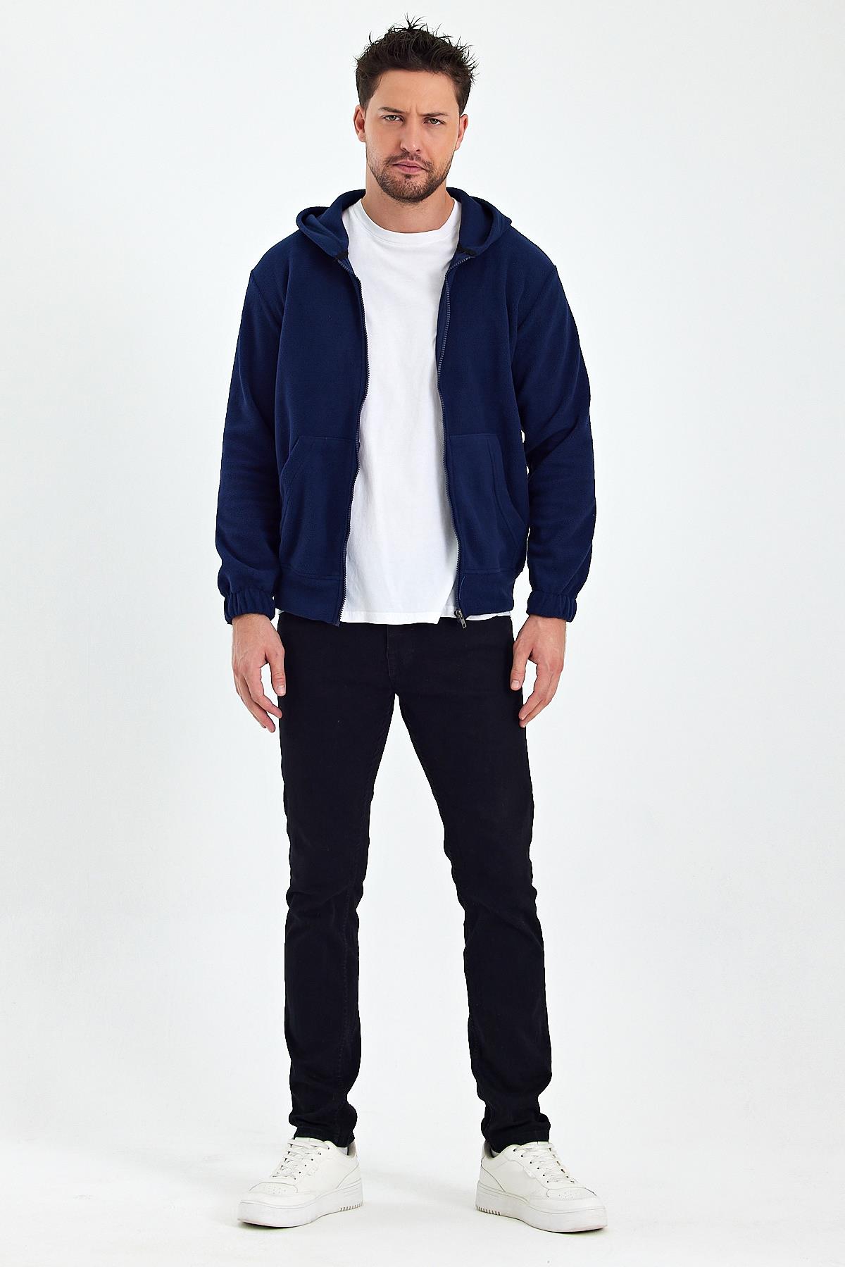 FİHA/8967-ERKEK POLAR FERMUARLI KOLU LASTIKLI SWEAT - LACİVERT