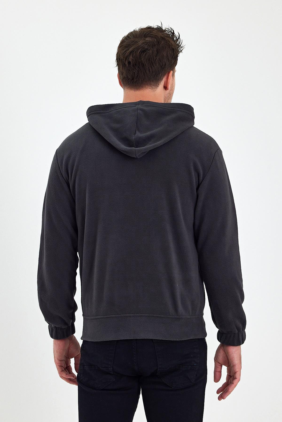 FİHA/8967-ERKEK POLAR FERMUARLI KOLU LASTIKLI SWEAT - FÜME