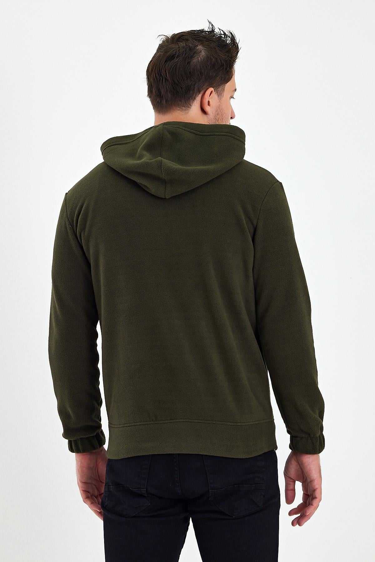 FİHA/8967-ERKEK POLAR FERMUARLI KOLU LASTIKLI SWEAT - HAKİ