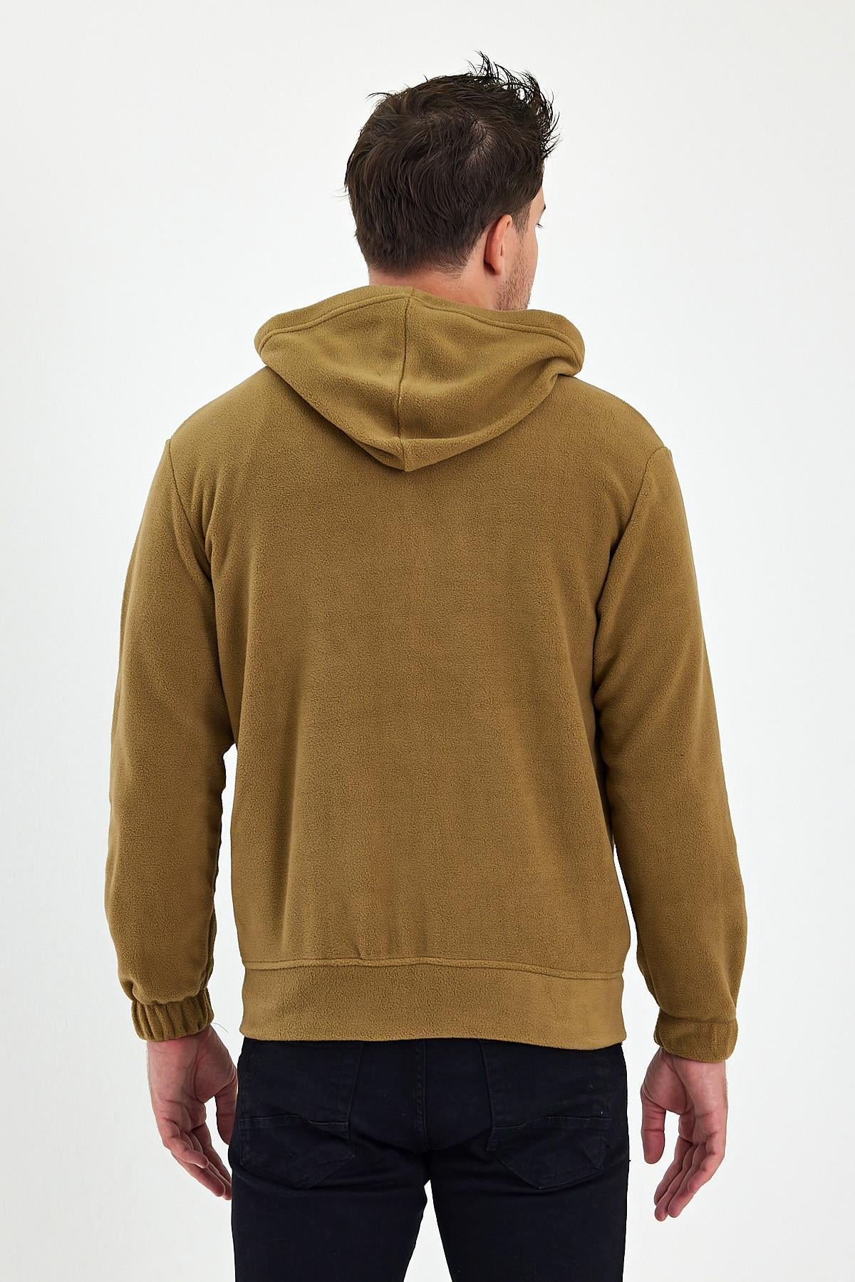 FİHA/8967-ERKEK POLAR FERMUARLI KOLU LASTIKLI SWEAT - AÇIK KAHVE