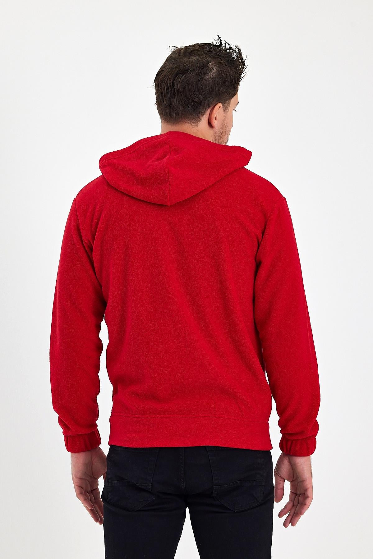 FİHA/8967-ERKEK POLAR FERMUARLI KOLU LASTIKLI SWEAT - KIRMIZI