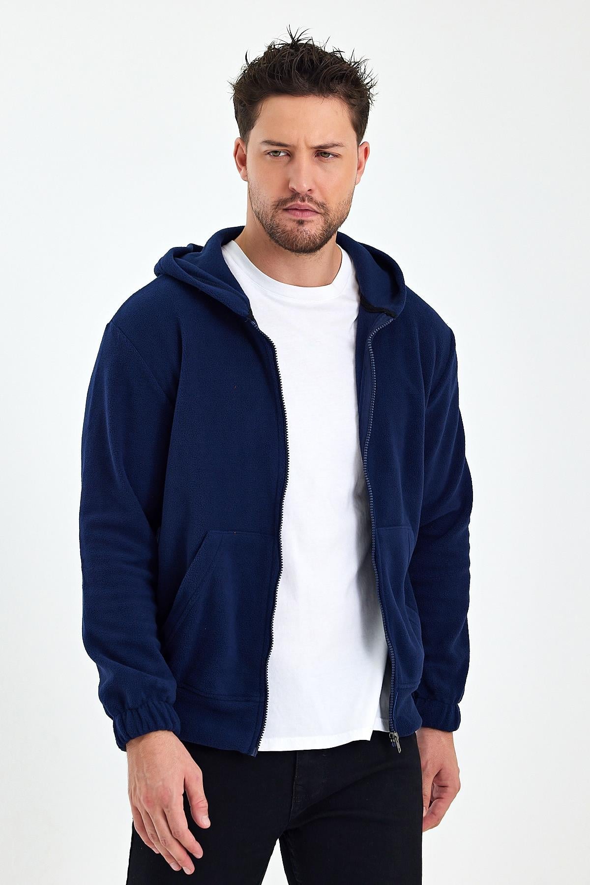 FİHA/8967-ERKEK POLAR FERMUARLI KOLU LASTIKLI SWEAT - LACİVERT