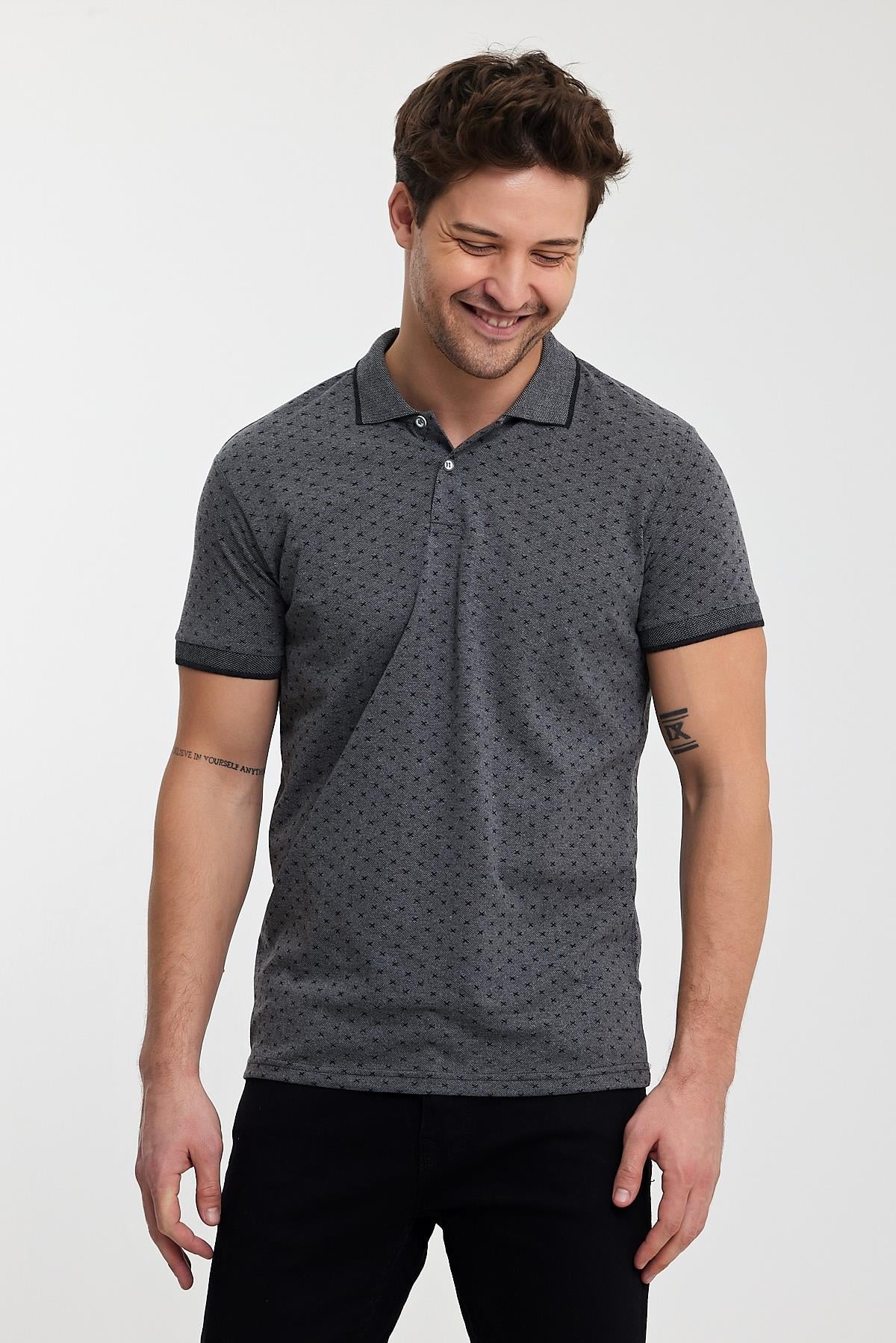 FİHA/8991-ERKEK DESENLİ POLO YAKA - FÜME