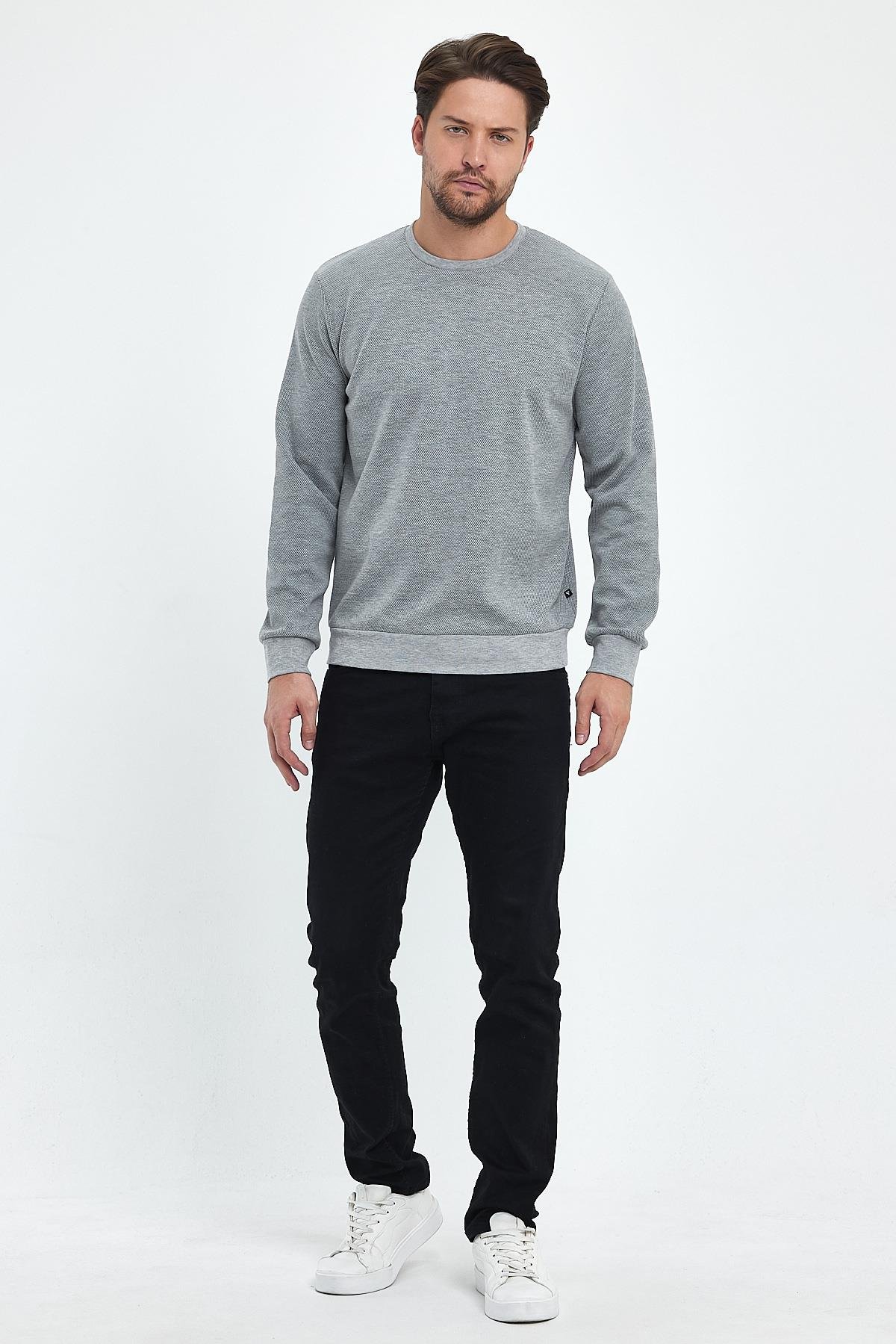 FİHA/9014-ERKEK YAGMUR DESEN SIFIR YAKA SWEAT - GRİ