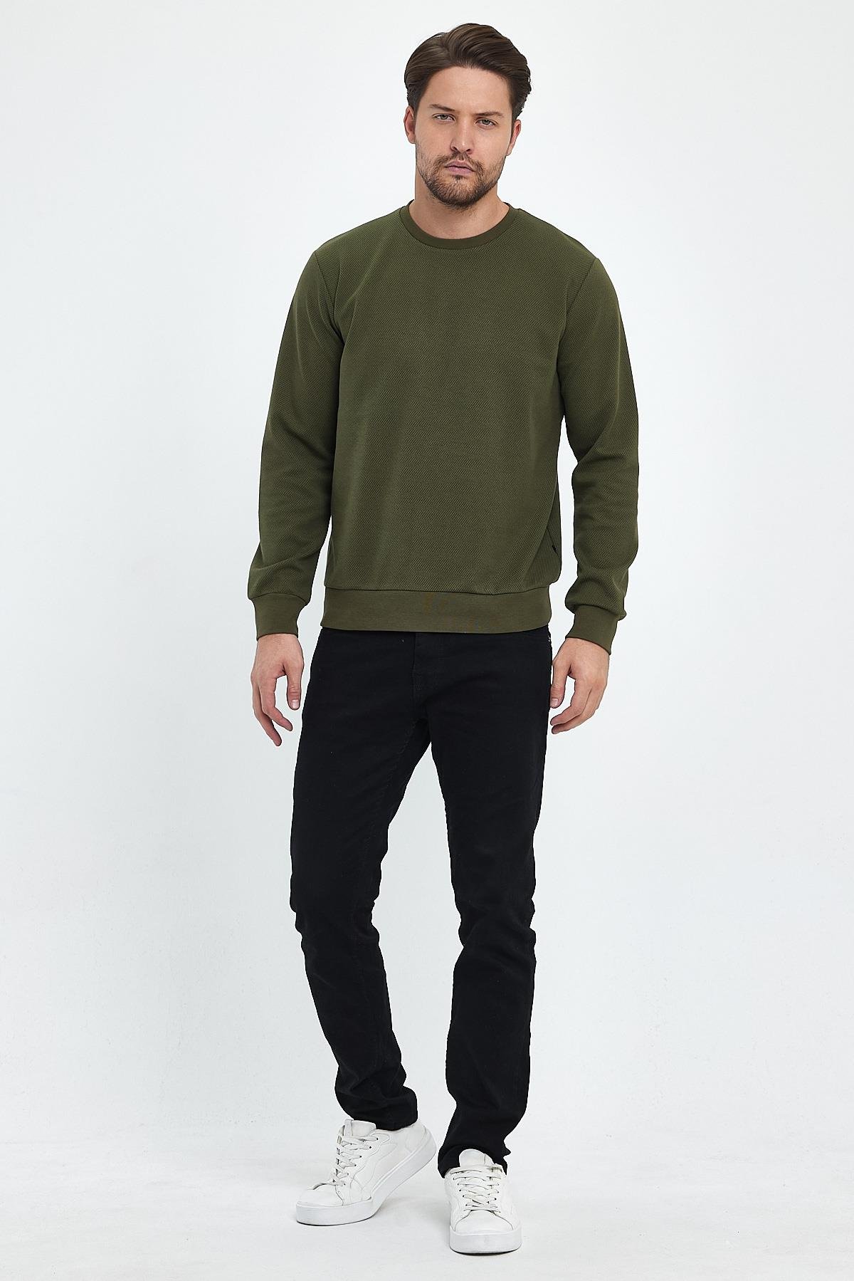 FİHA/9014-ERKEK YAGMUR DESEN SIFIR YAKA SWEAT - HAKİ