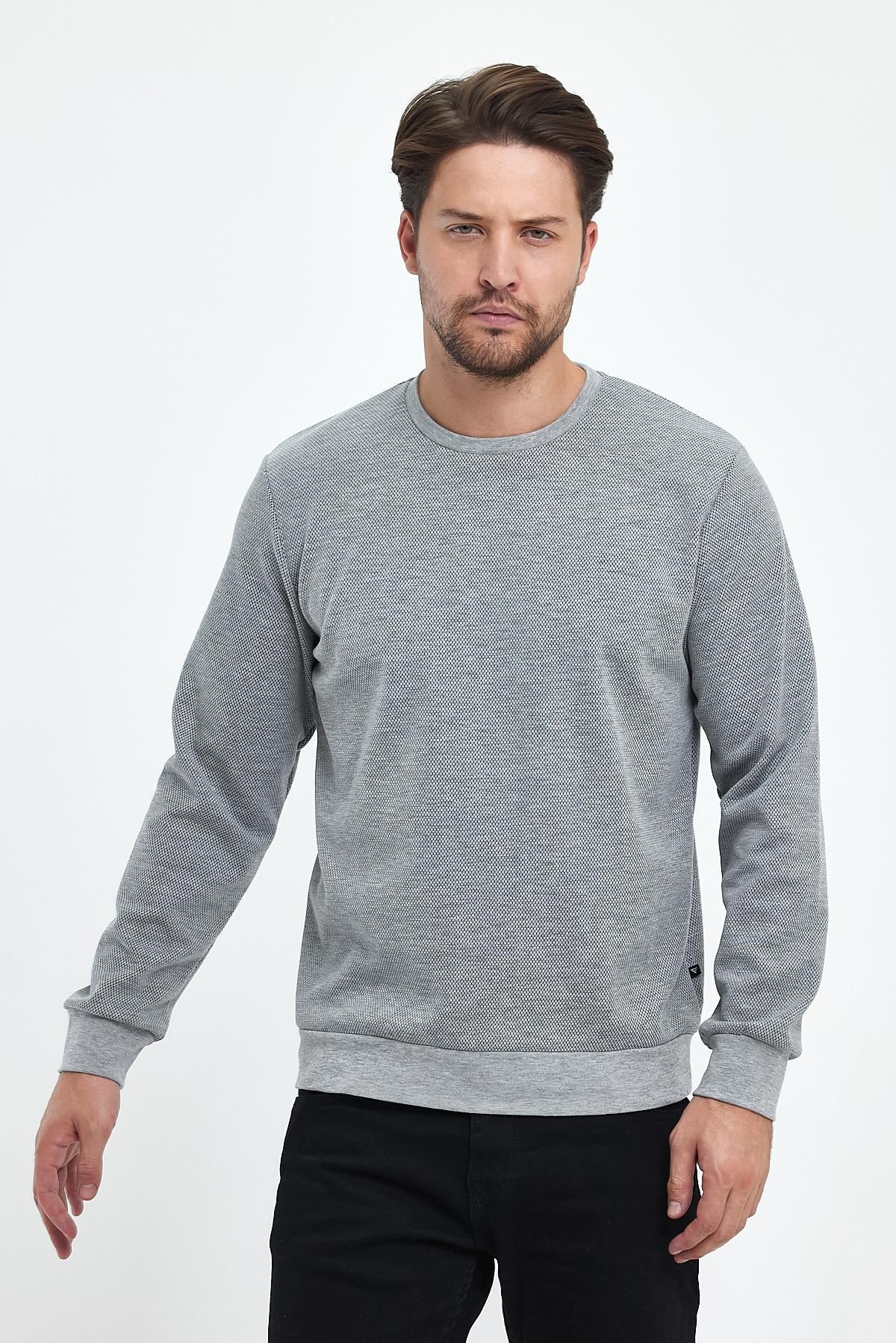 FİHA/9014-ERKEK YAGMUR DESEN SIFIR YAKA SWEAT - GRİ