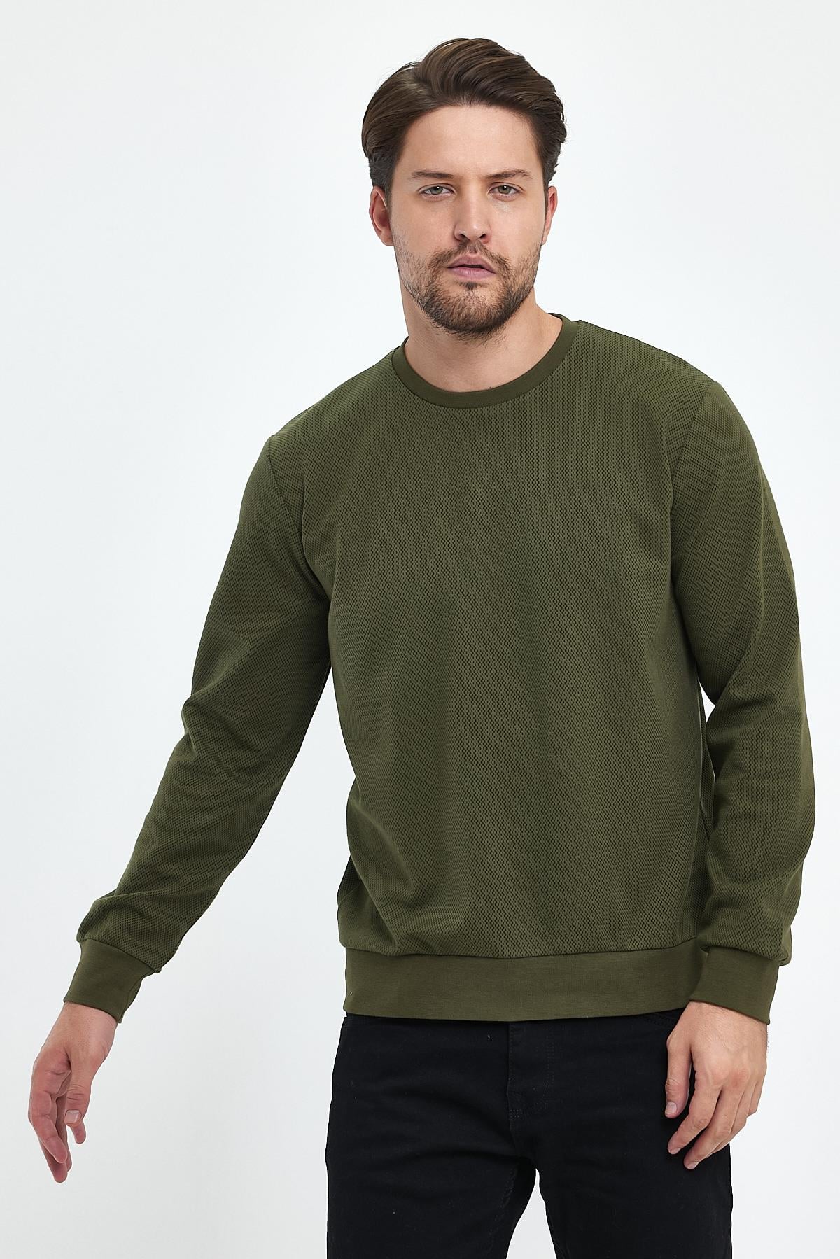 FİHA/9014-ERKEK YAGMUR DESEN SIFIR YAKA SWEAT - HAKİ