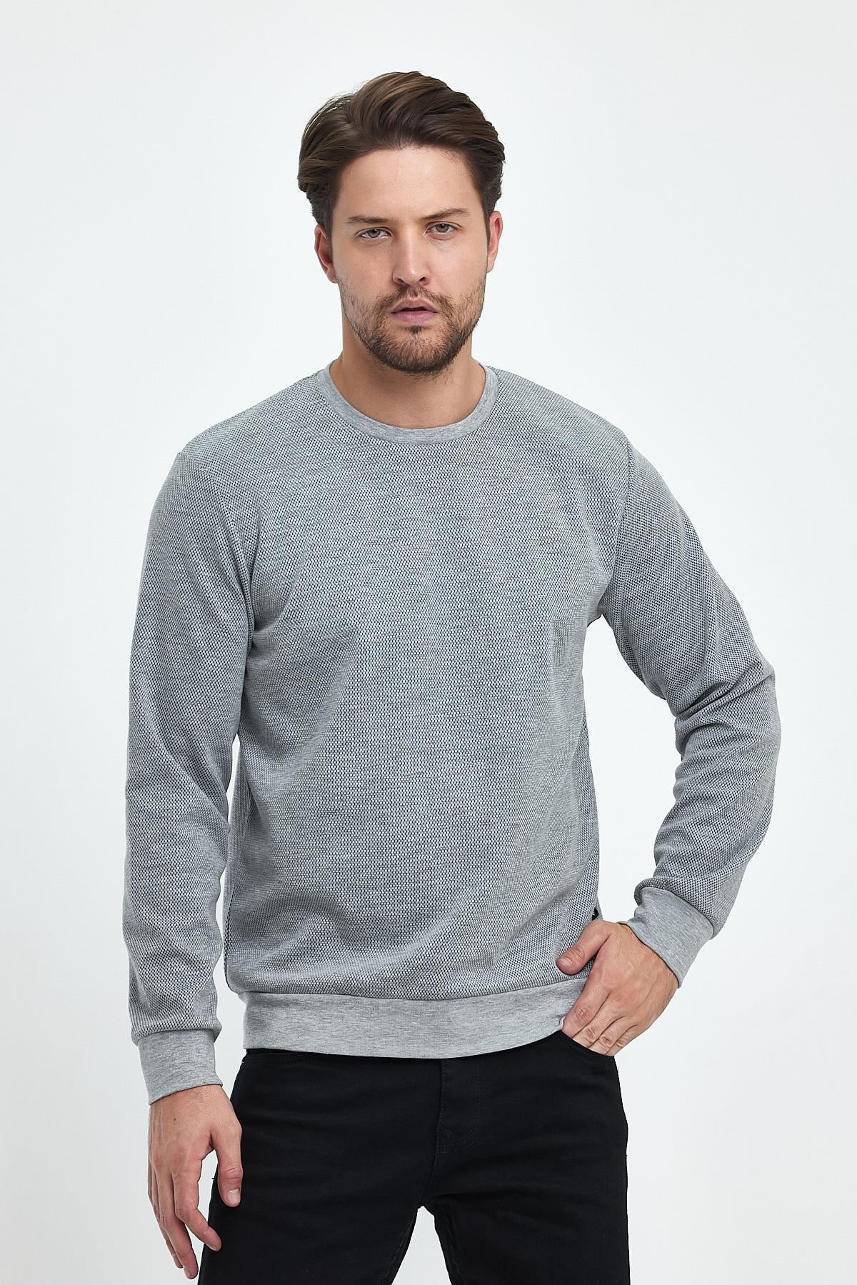 FİHA/9014-ERKEK YAGMUR DESEN SIFIR YAKA SWEAT - GRİ