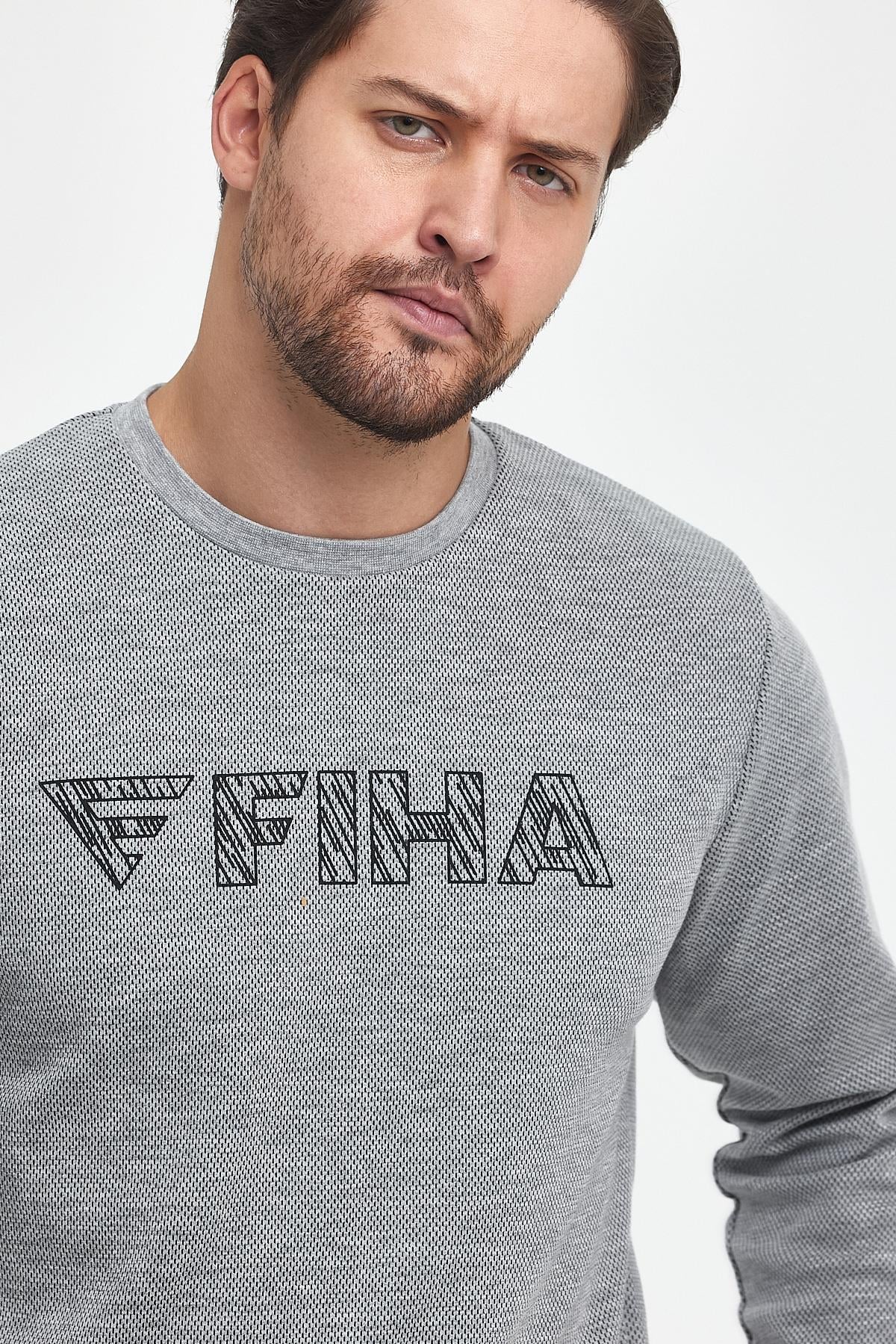 FİHA/9015-ERKEK BASKILI YAGMUR DESEN SIFIR YAKA SWEAT - GRİ