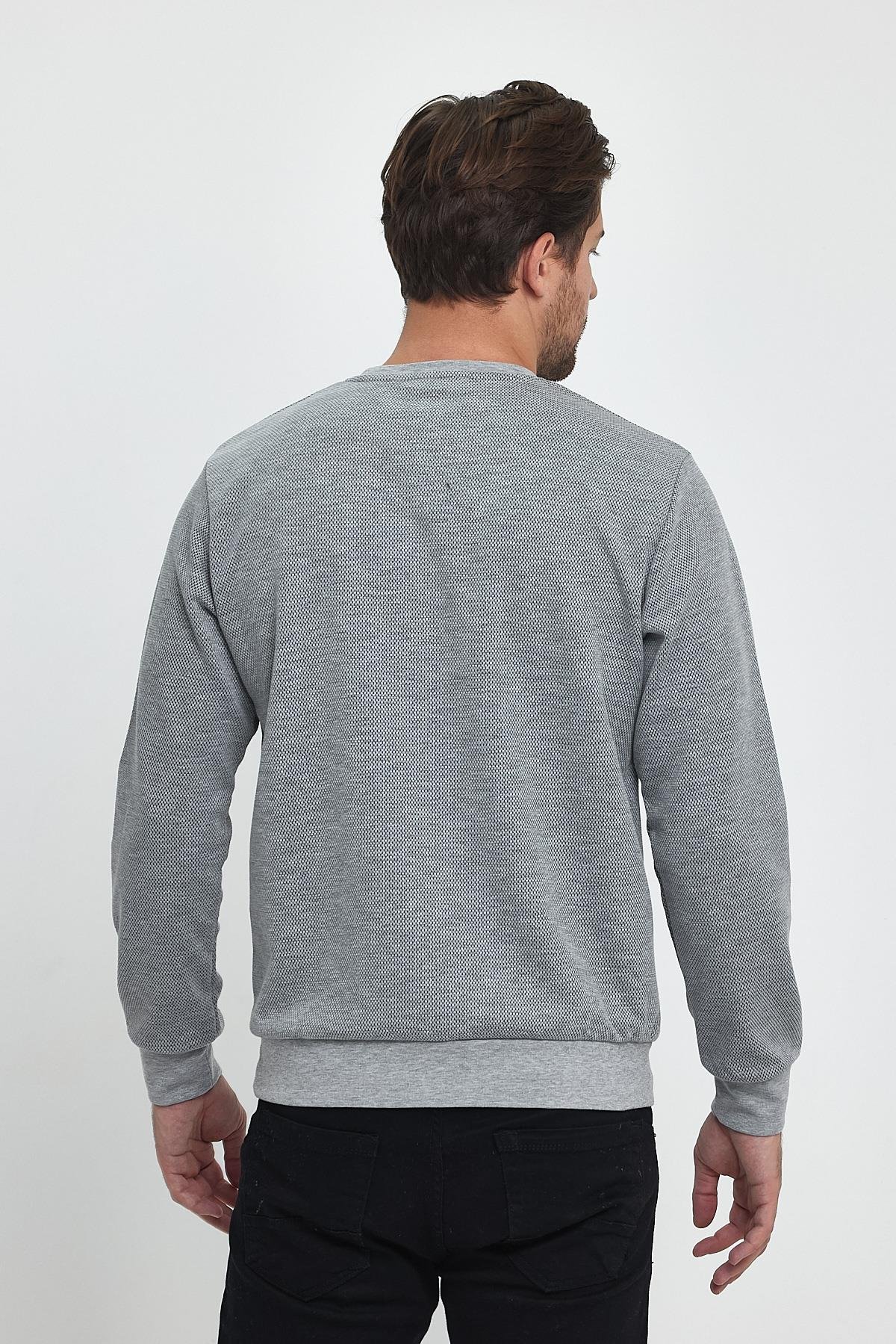 FİHA/9015-ERKEK BASKILI YAGMUR DESEN SIFIR YAKA SWEAT - GRİ