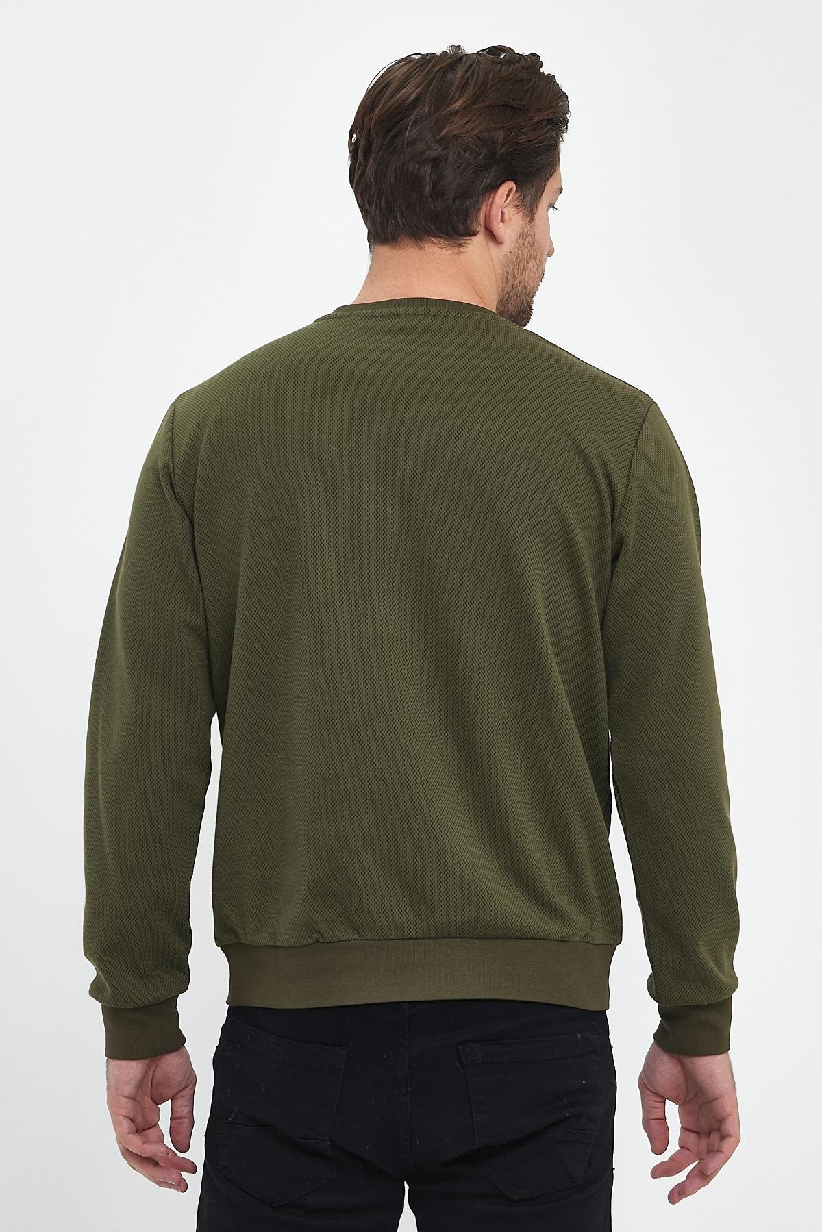 FİHA/9015-ERKEK BASKILI YAGMUR DESEN SIFIR YAKA SWEAT - HAKİ