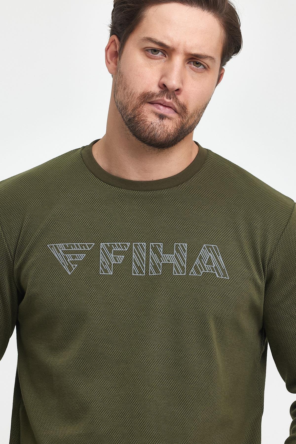 FİHA/9015-ERKEK BASKILI YAGMUR DESEN SIFIR YAKA SWEAT - HAKİ