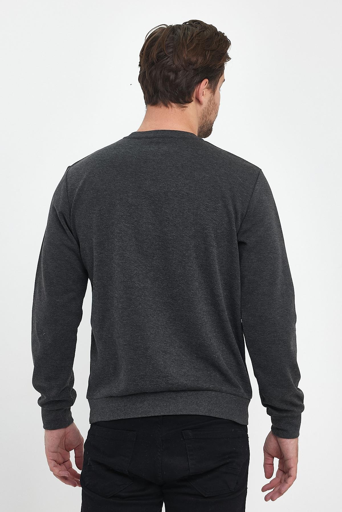 FİHA/9015-ERKEK BASKILI YAGMUR DESEN SIFIR YAKA SWEAT - ANTRASİT