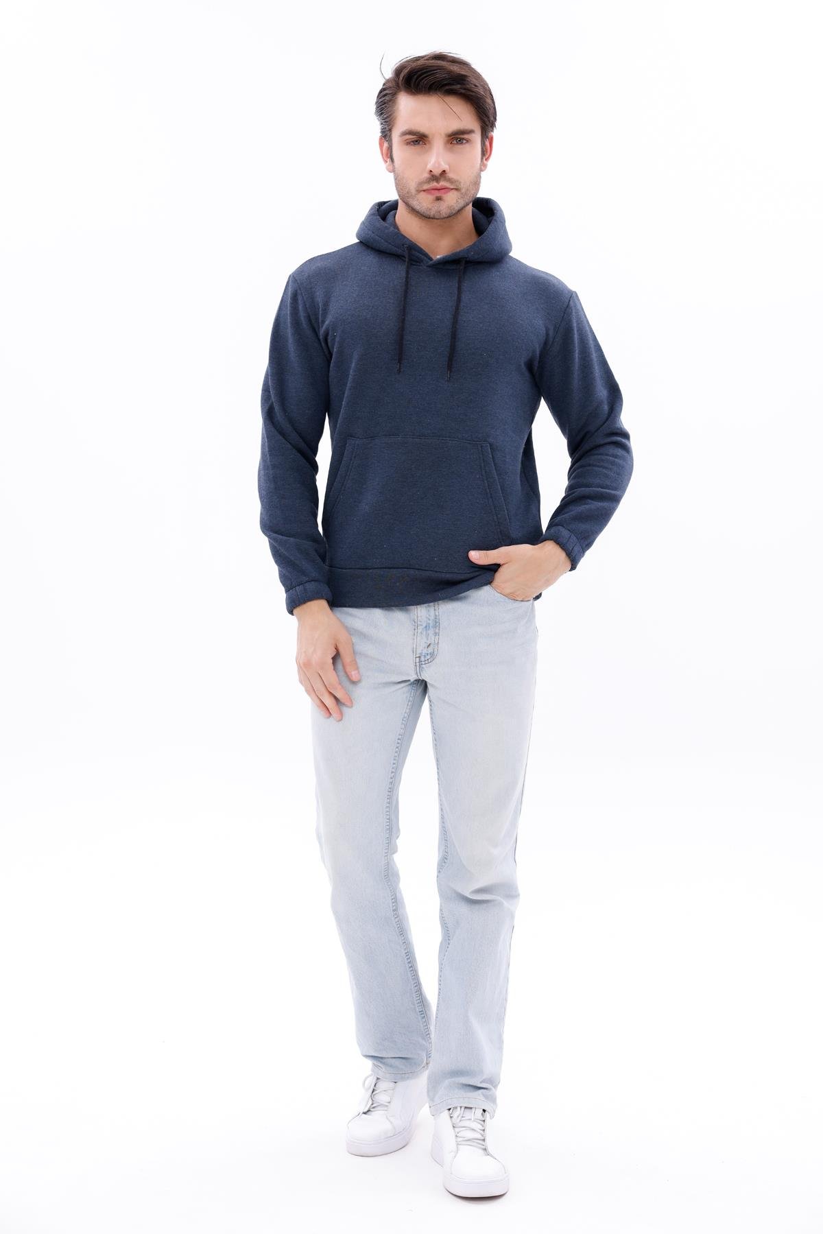 FİHA/9016-ERKEK KOLU LASTİKLİ KAPŞONLU SWEAT - İNDİGO