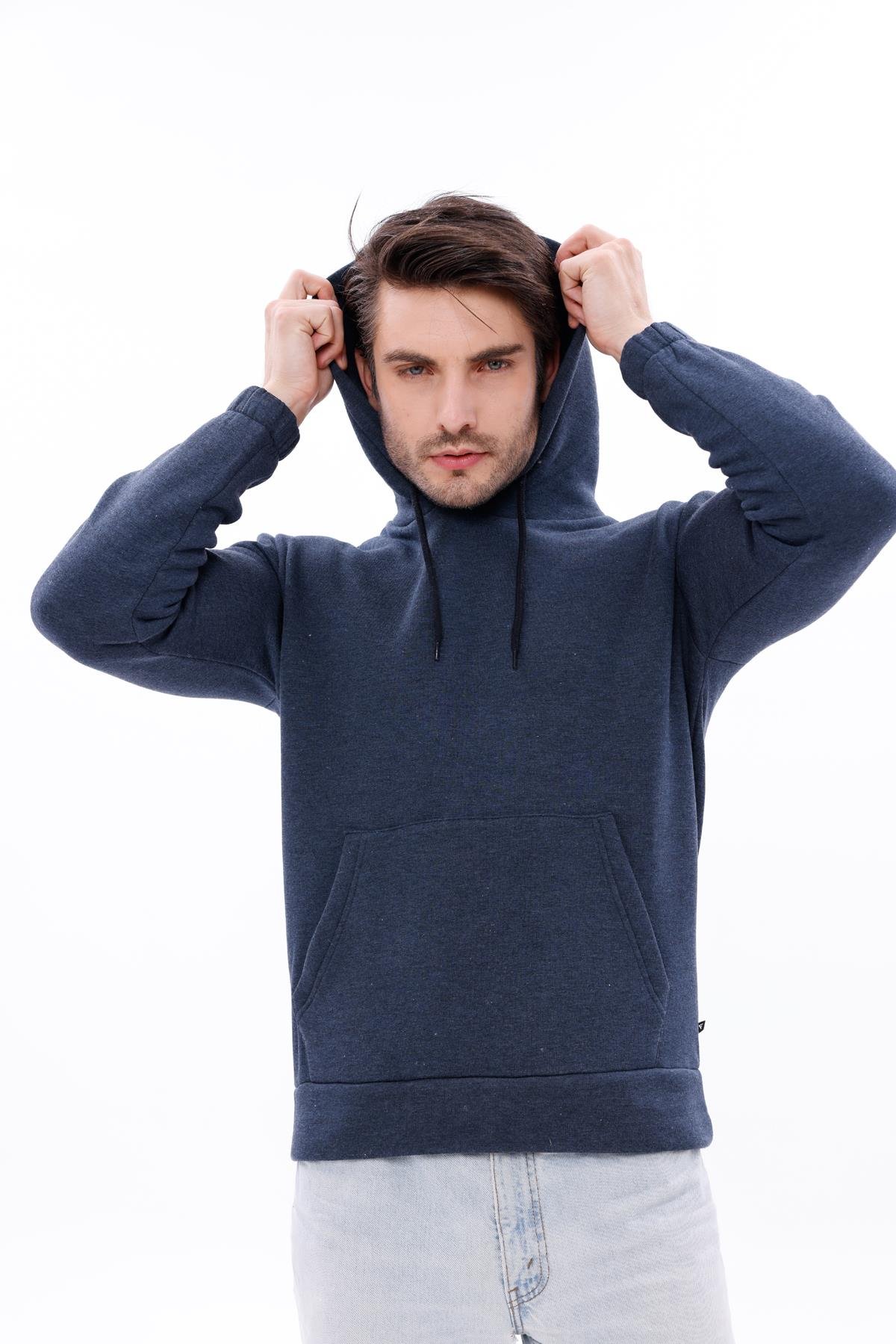 FİHA/9016-ERKEK KOLU LASTİKLİ KAPŞONLU SWEAT - İNDİGO