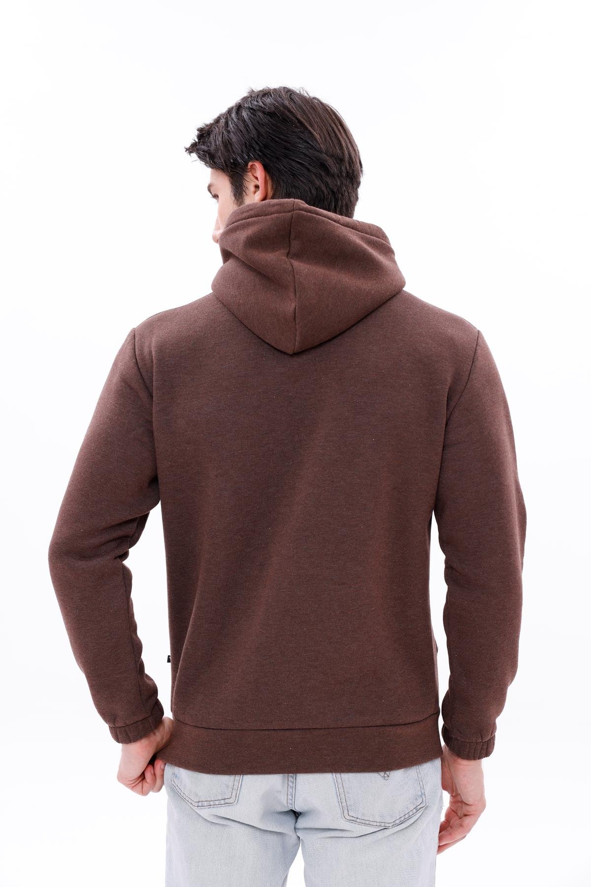 FİHA/9016-ERKEK KOLU LASTİKLİ KAPŞONLU SWEAT - KAHVE