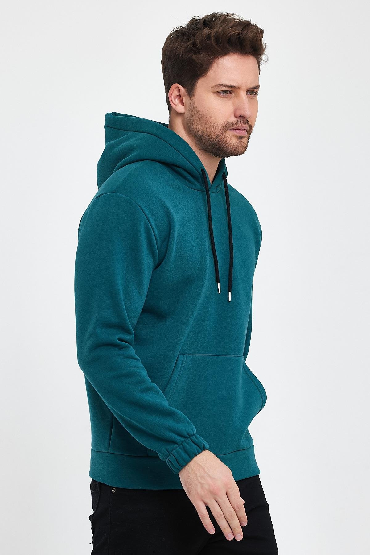 FİHA/9016-ERKEK KOLU LASTİKLİ KAPŞONLU SWEAT - YEŞİL