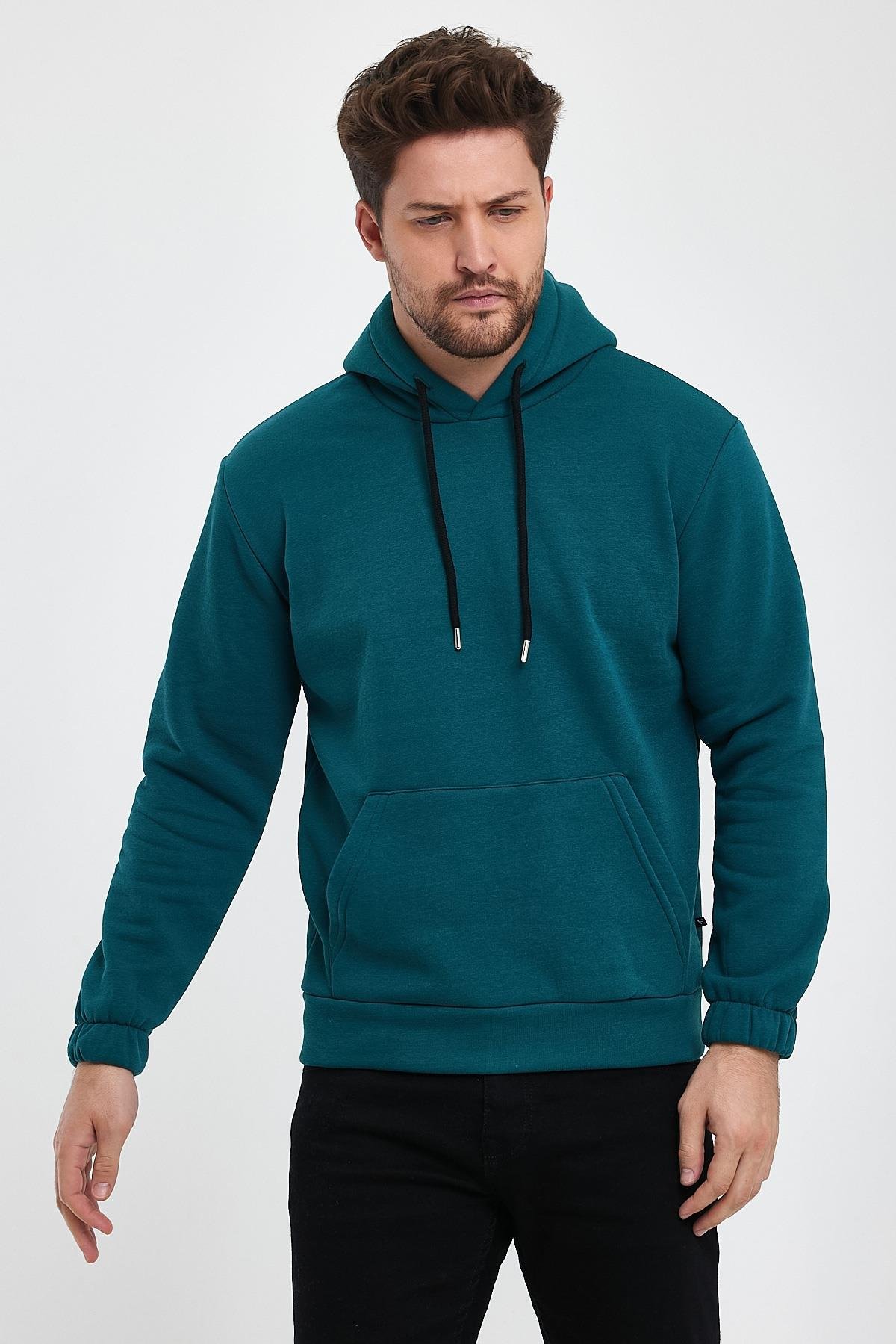 FİHA/9016-ERKEK KOLU LASTİKLİ KAPŞONLU SWEAT - YEŞİL