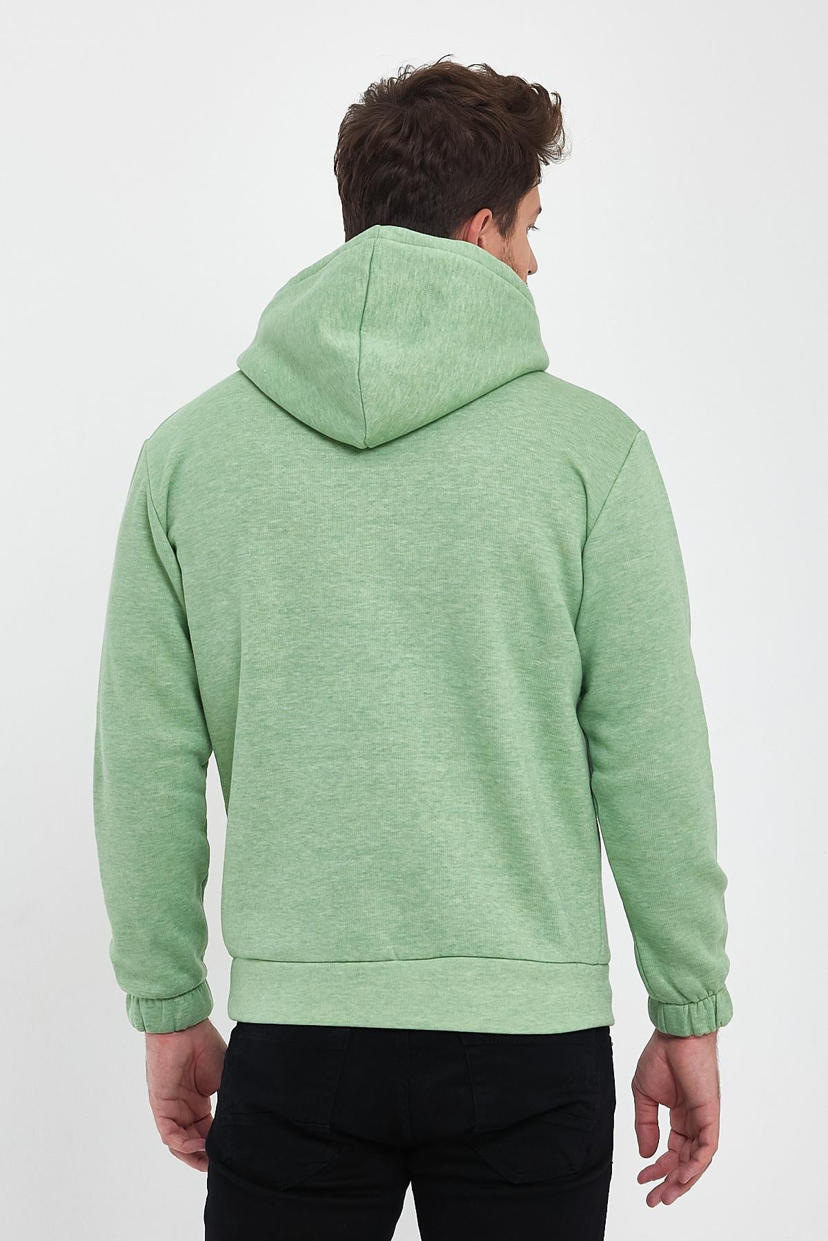 FİHA/9016-ERKEK KOLU LASTİKLİ KAPŞONLU SWEAT - FISTIK YEŞİLİ