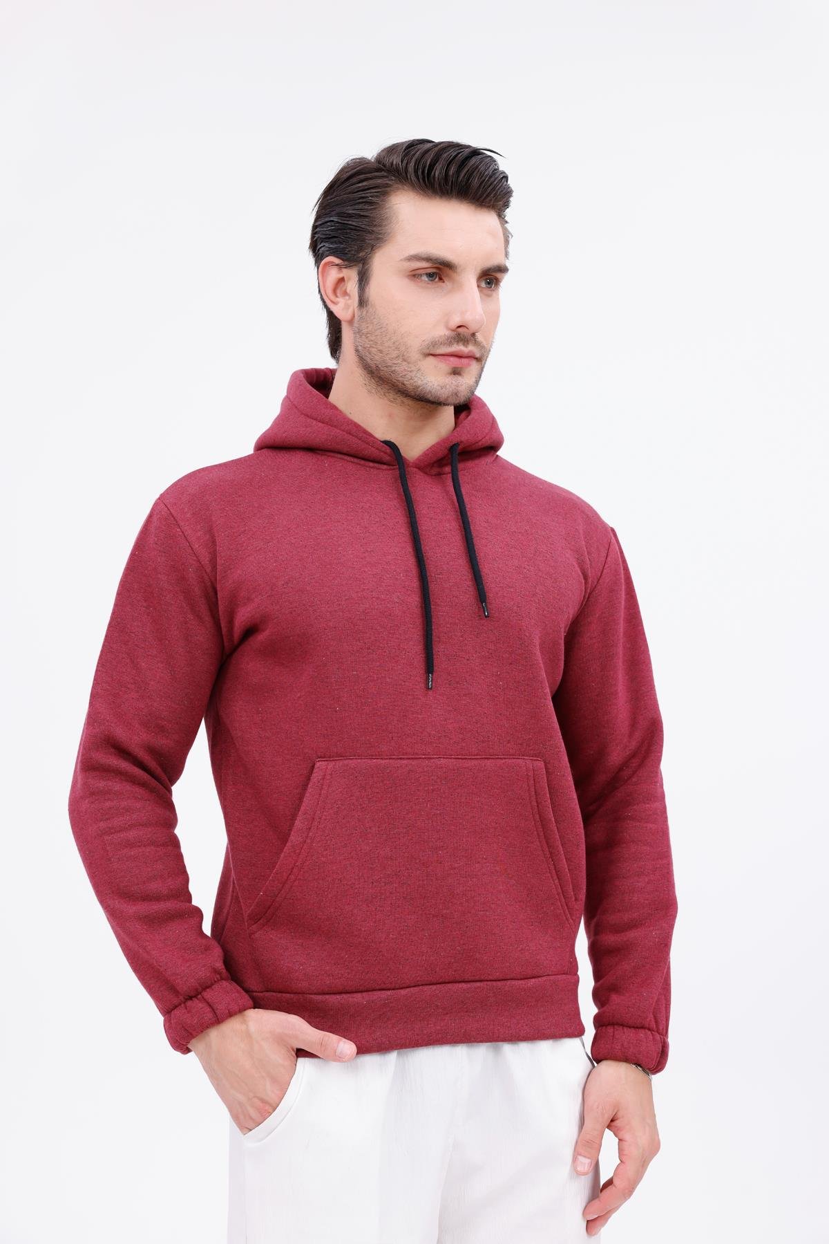 FİHA/9016-ERKEK KOLU LASTİKLİ KAPŞONLU SWEAT - BORDO