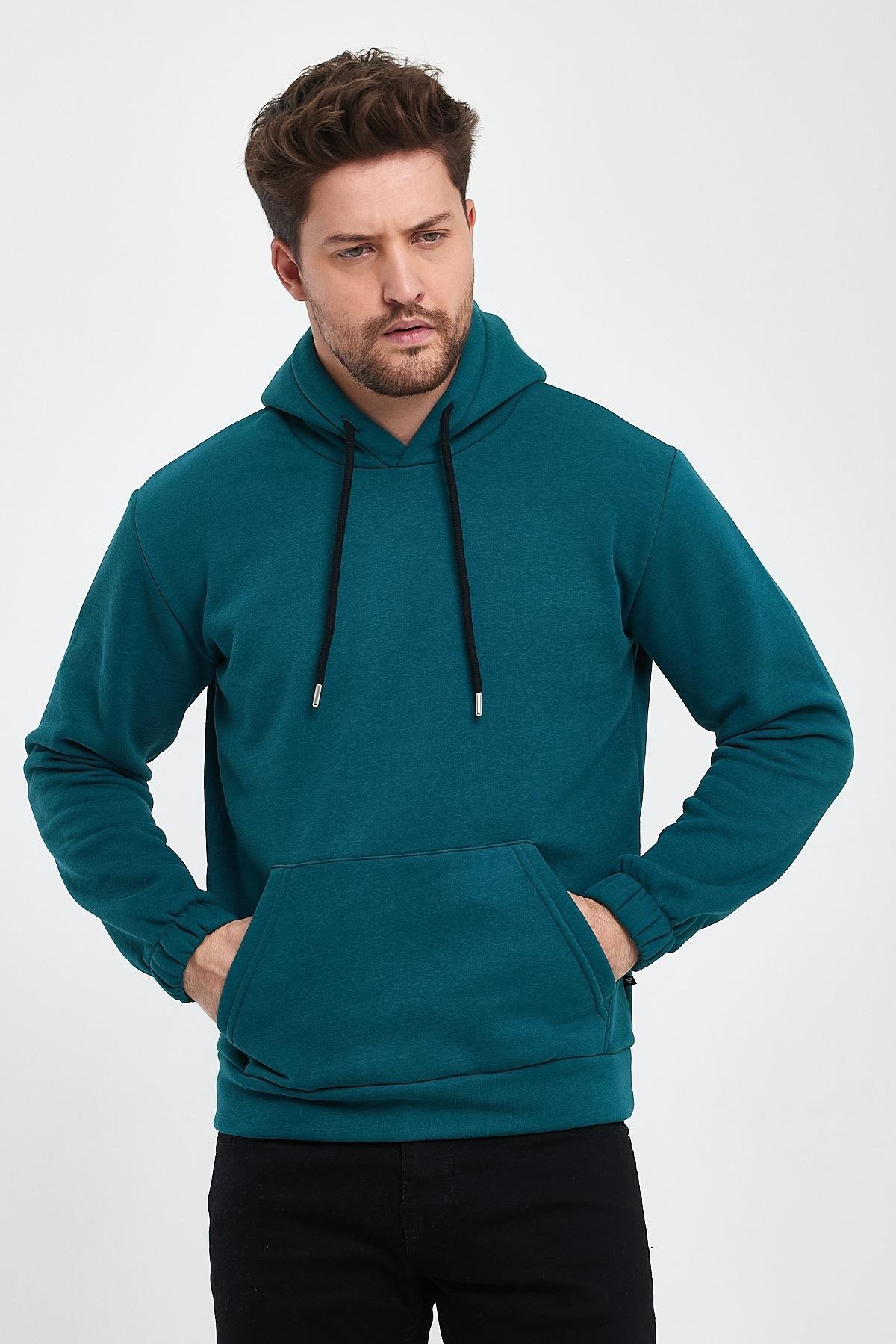 FİHA/9016-ERKEK KOLU LASTİKLİ KAPŞONLU SWEAT - YEŞİL