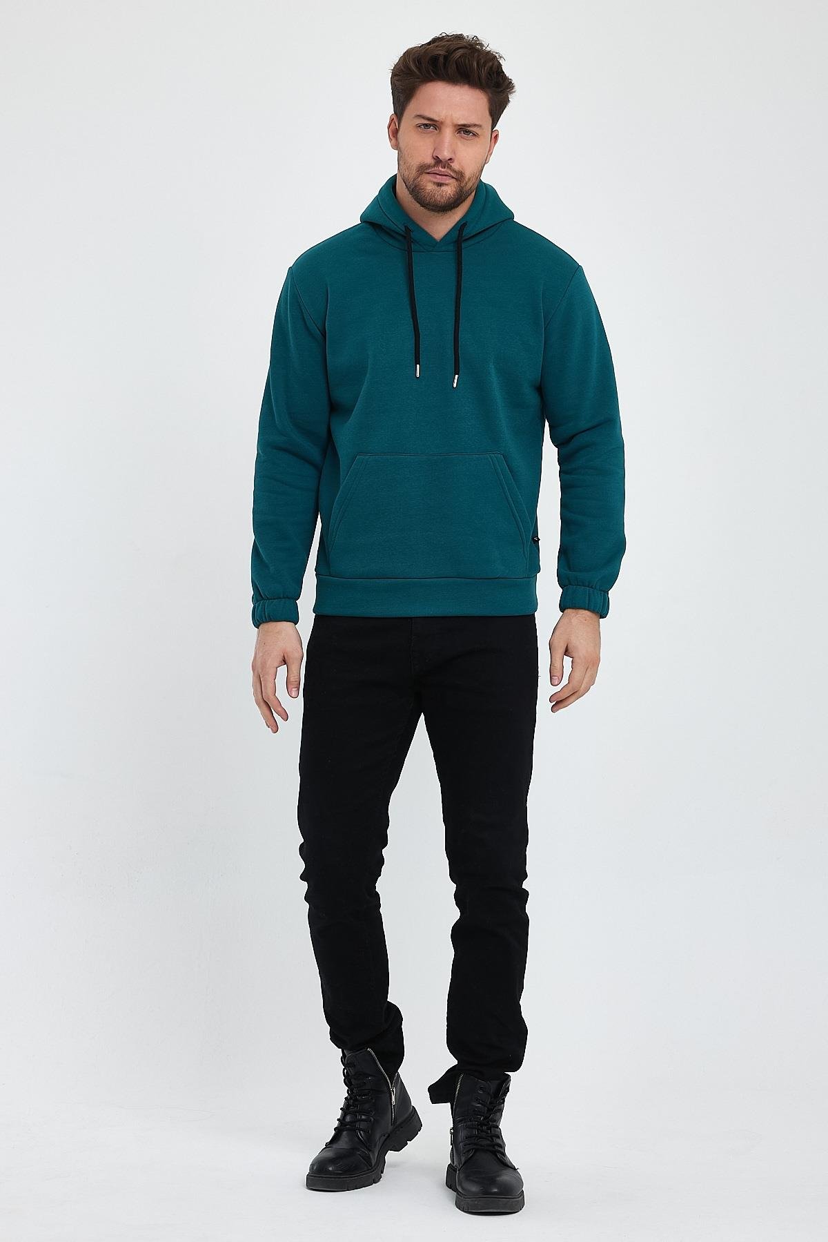 FİHA/9016-ERKEK KOLU LASTİKLİ KAPŞONLU SWEAT - YEŞİL
