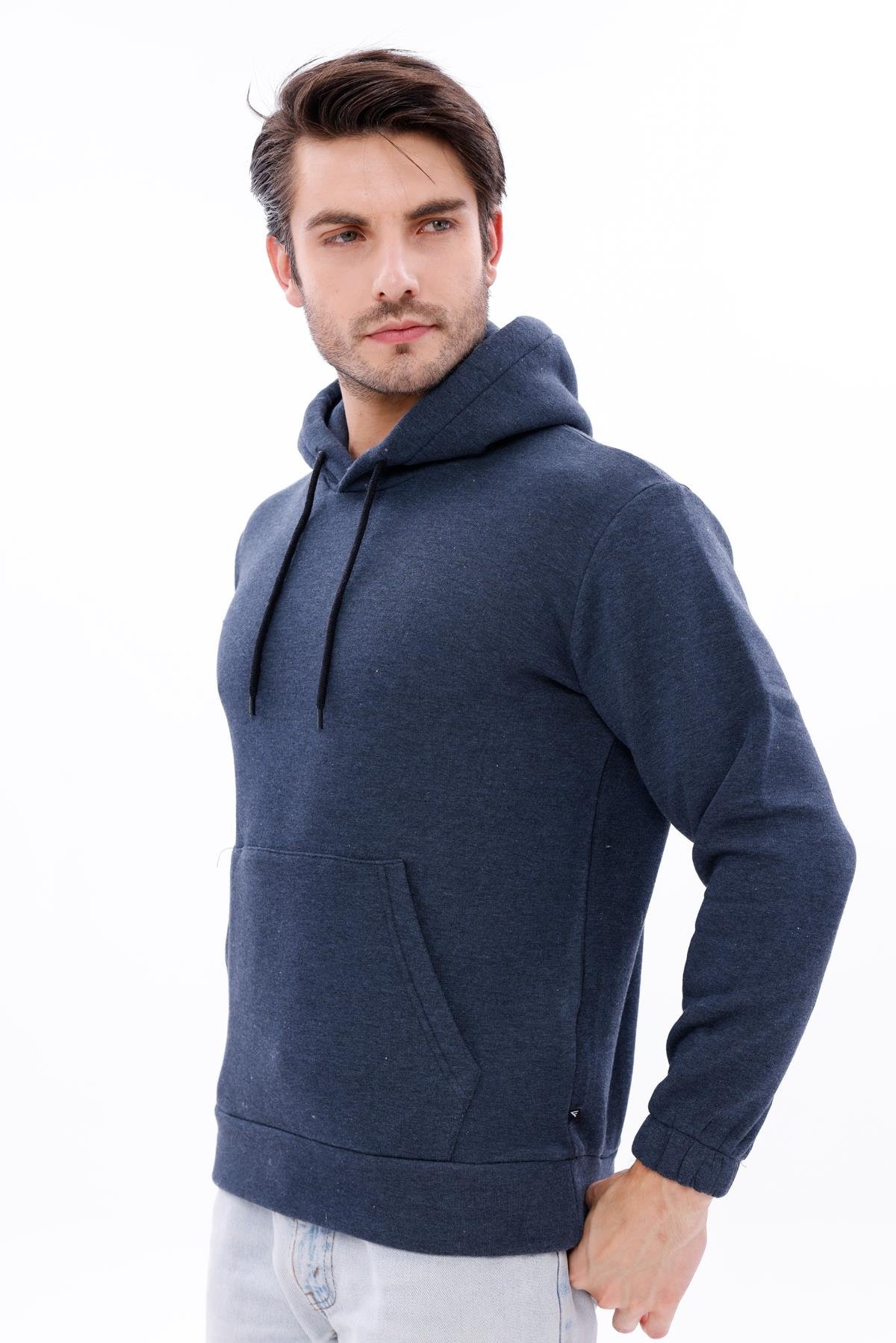 FİHA/9016-ERKEK KOLU LASTİKLİ KAPŞONLU SWEAT - İNDİGO